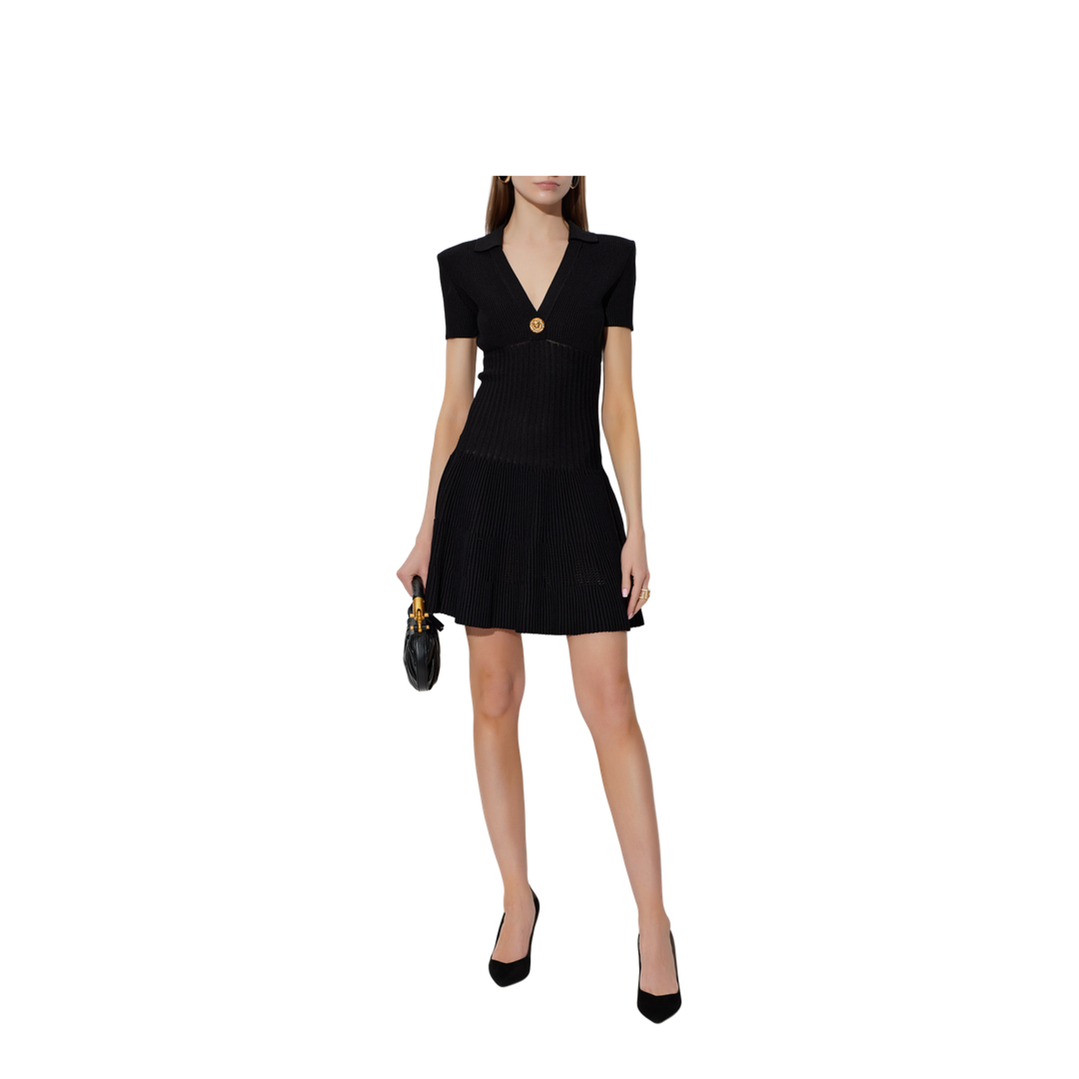 Short Flared Knit Dress Black