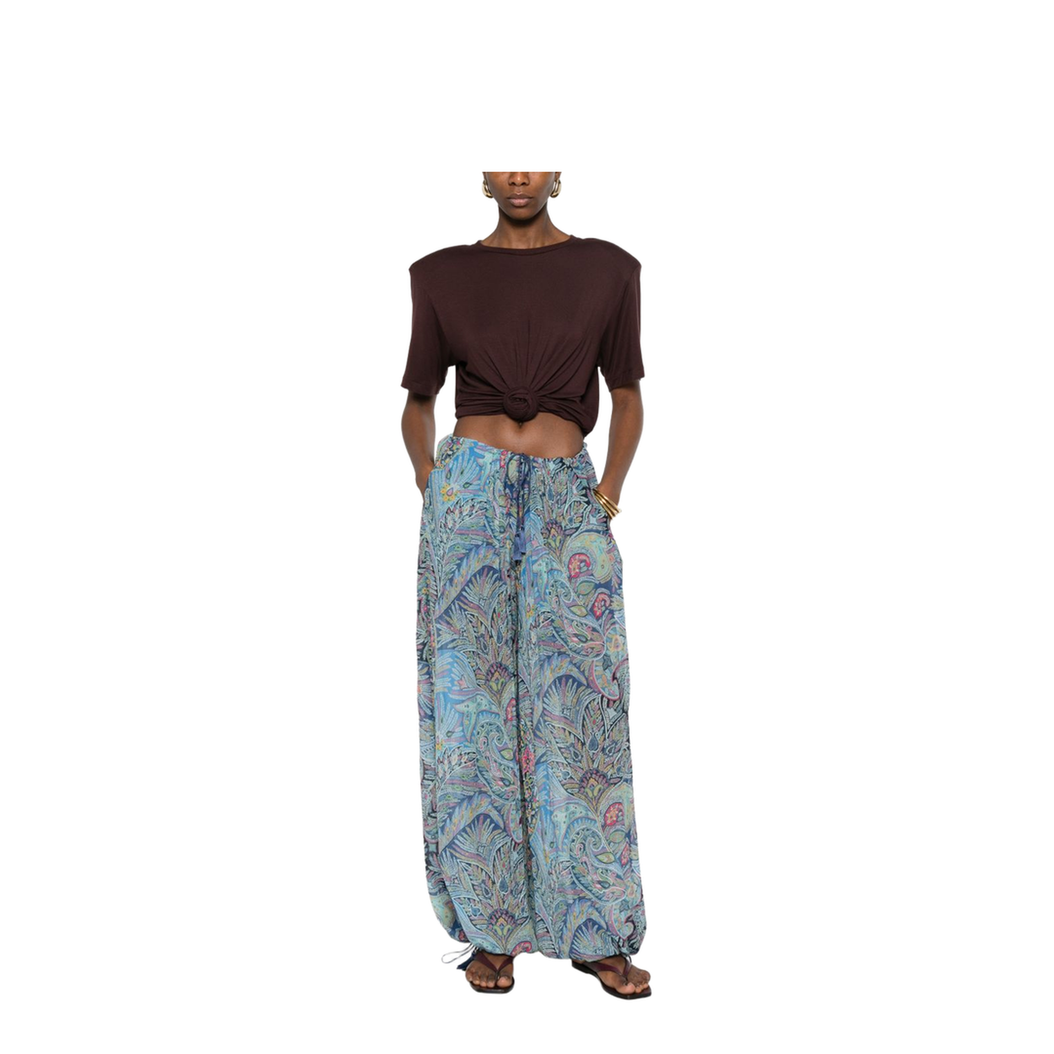 Printed Wide-Leg Trousers Blue