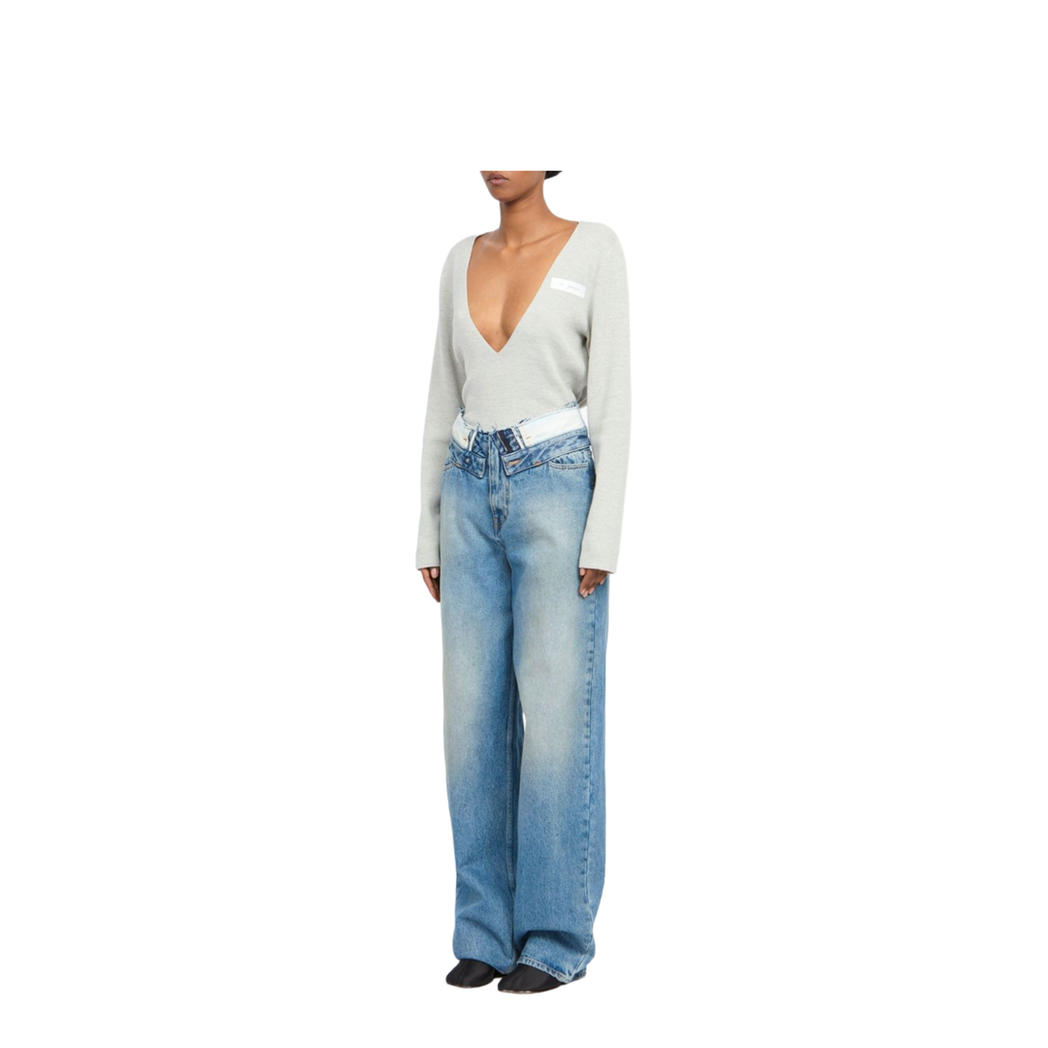 Light Blue Washed Jeans with Layered Waistband