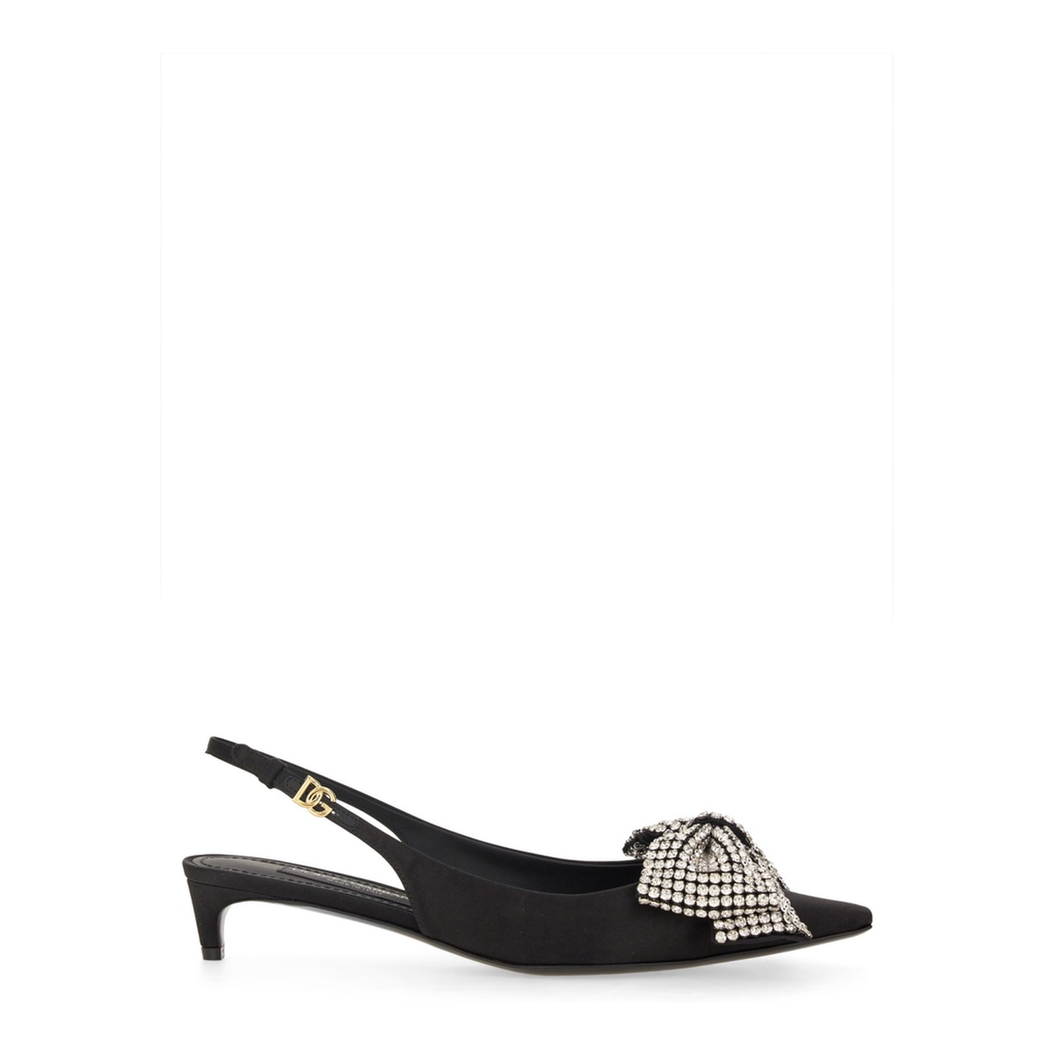 Satin Sling-Back with Rhinestone Embroidery