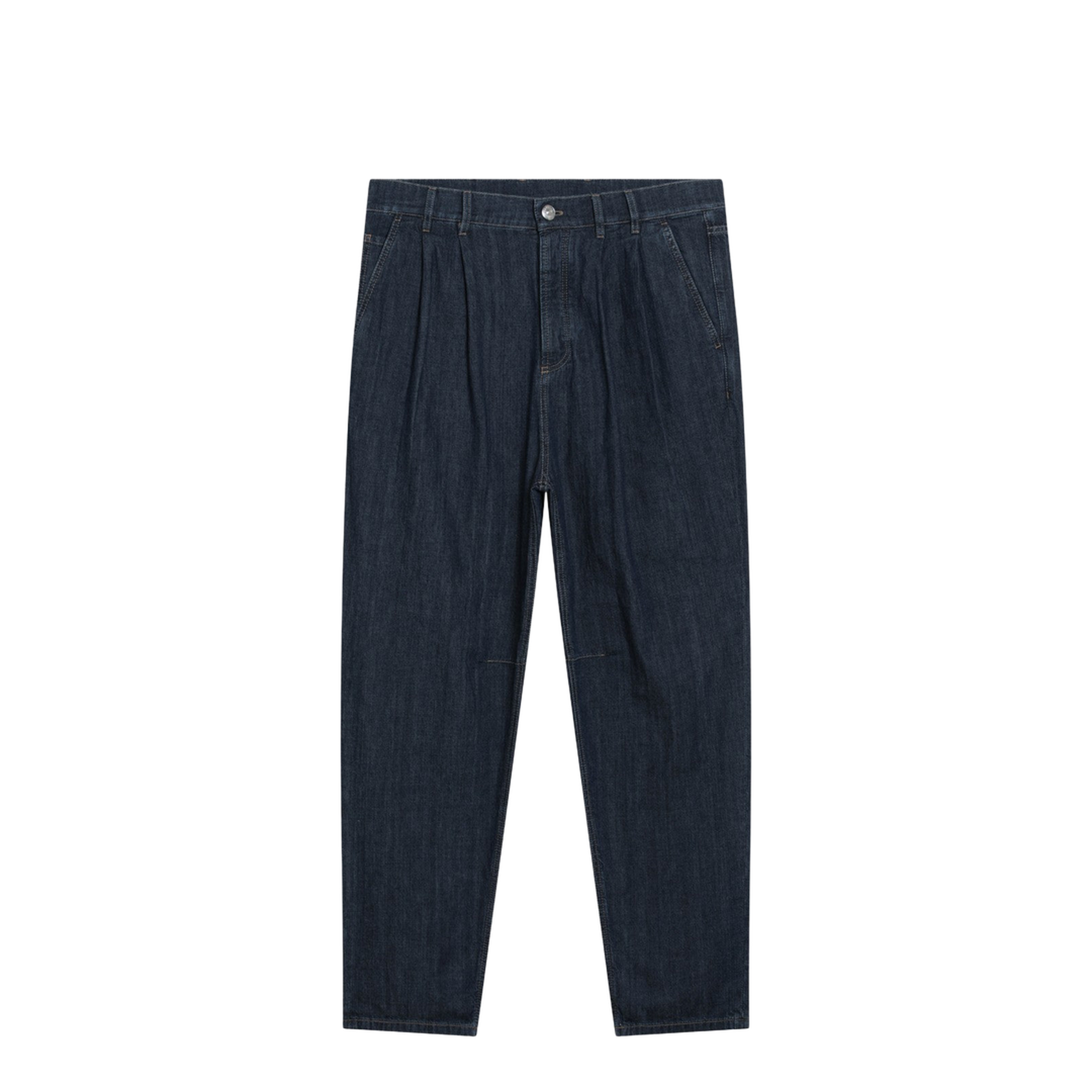 Slim-fit Jeans with Pleats in Blue Denim