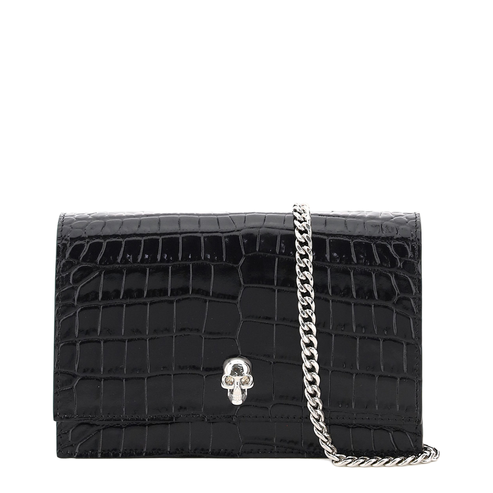 Skull Mini Croco Print Cross Body Bag