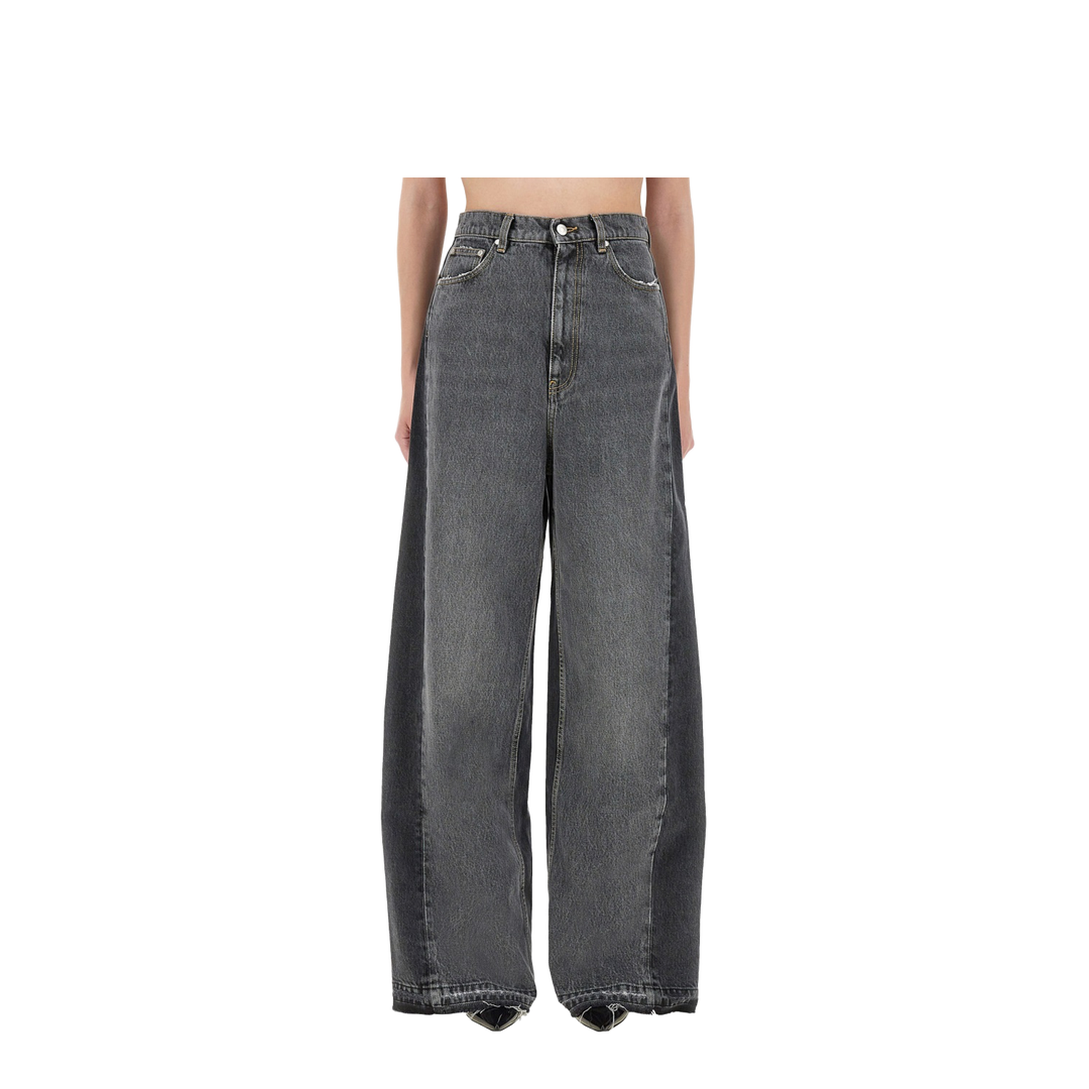 Two-Tone Black Wide-Leg Denim Jeans