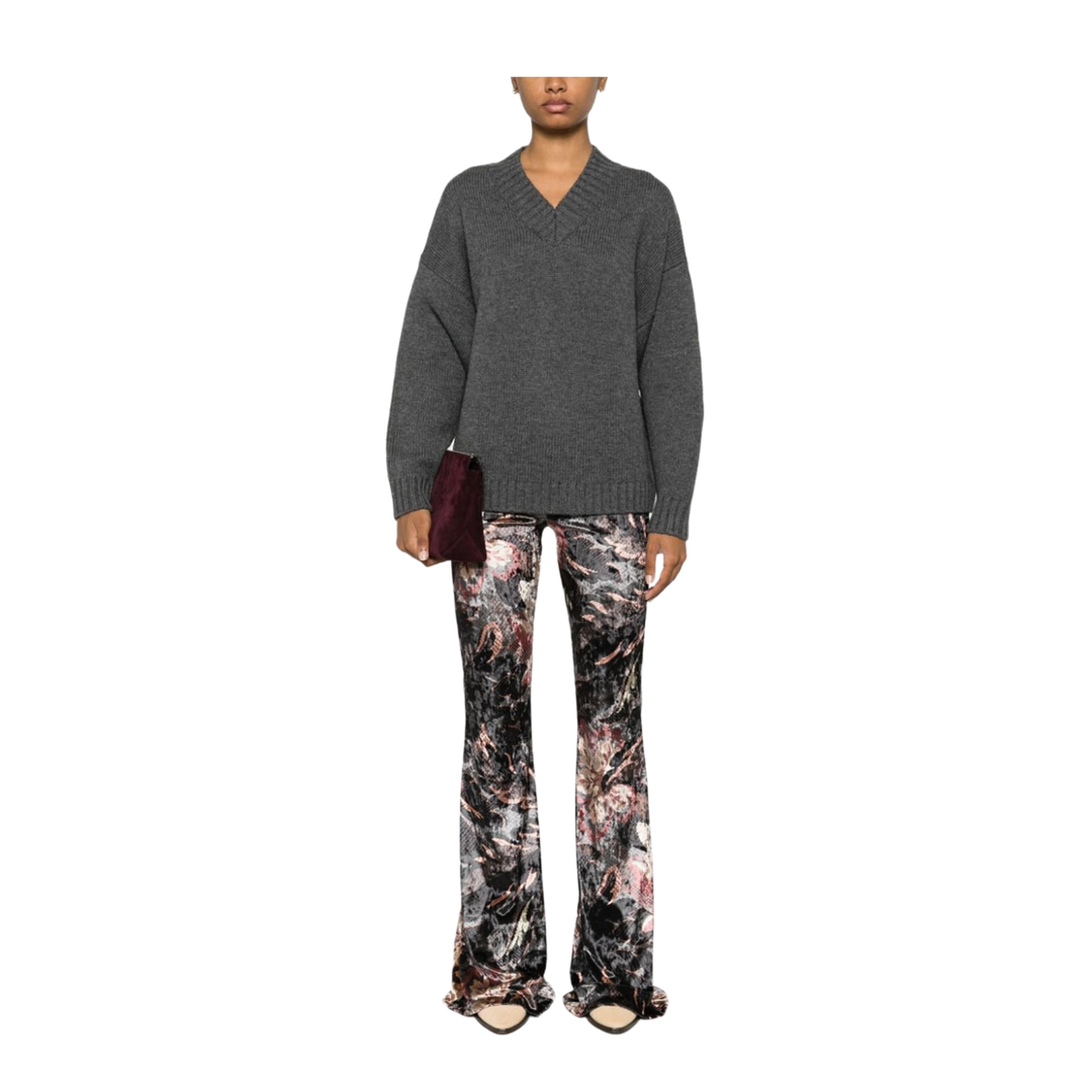 Floral Print Flared Trousers