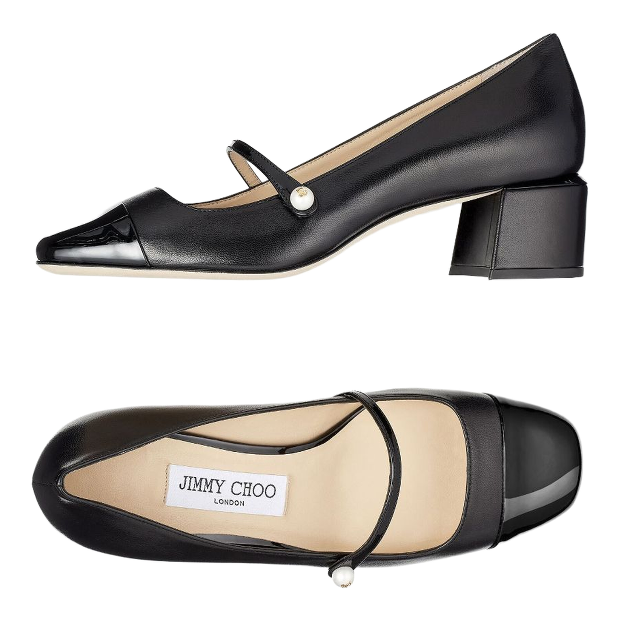 Black Nappa and Patent Leather Pumps