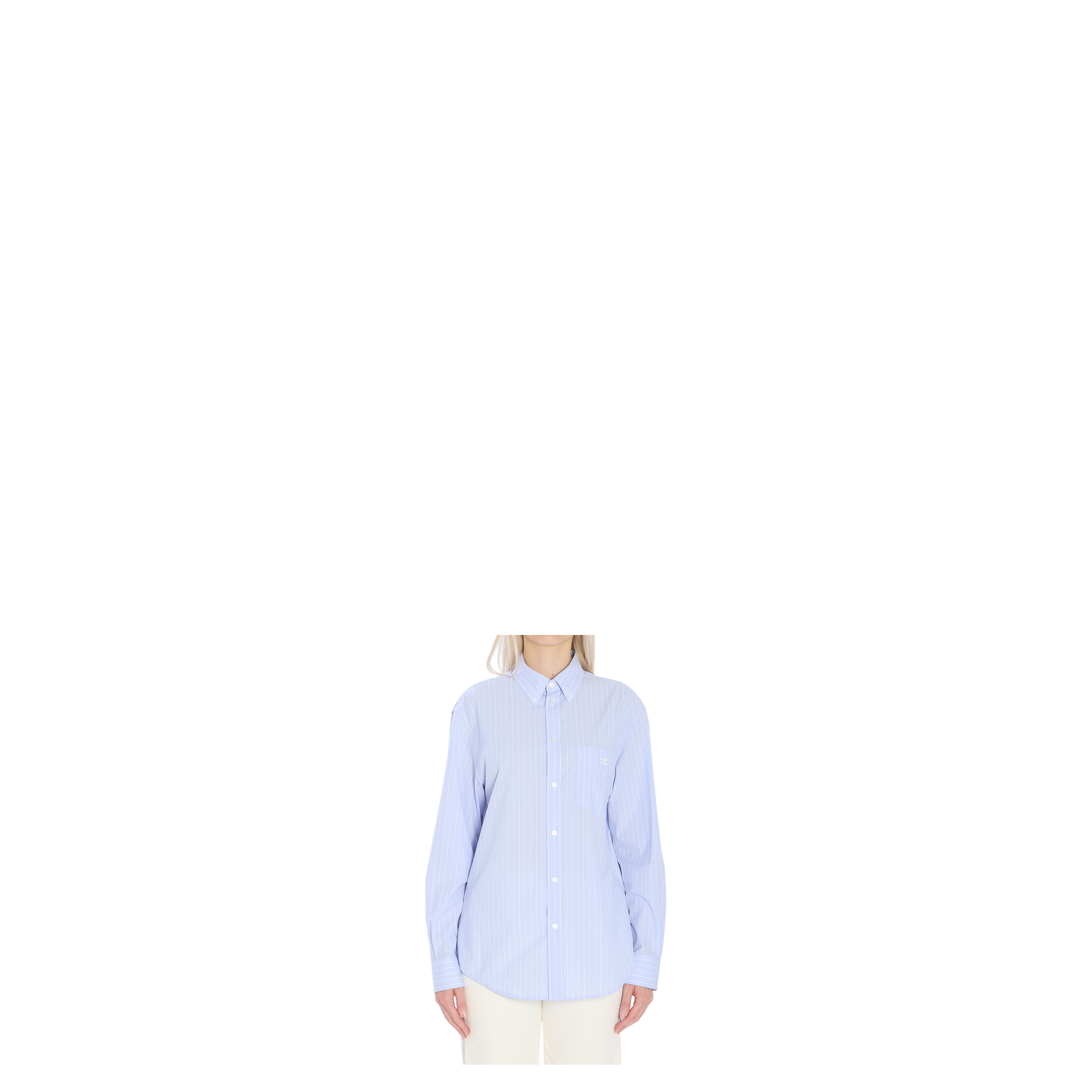 Light Blue Shirt with All-Over Stripe Motif and Embroidered