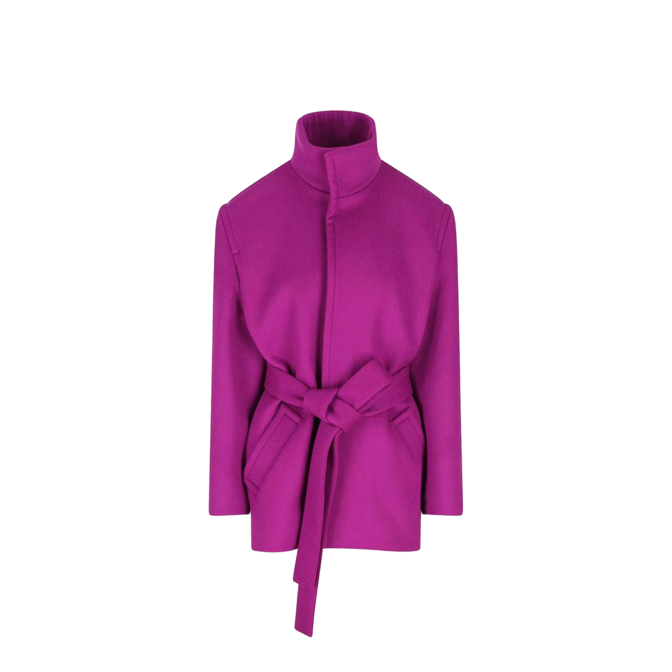 Boxy Belted Coat in Wool in Purple