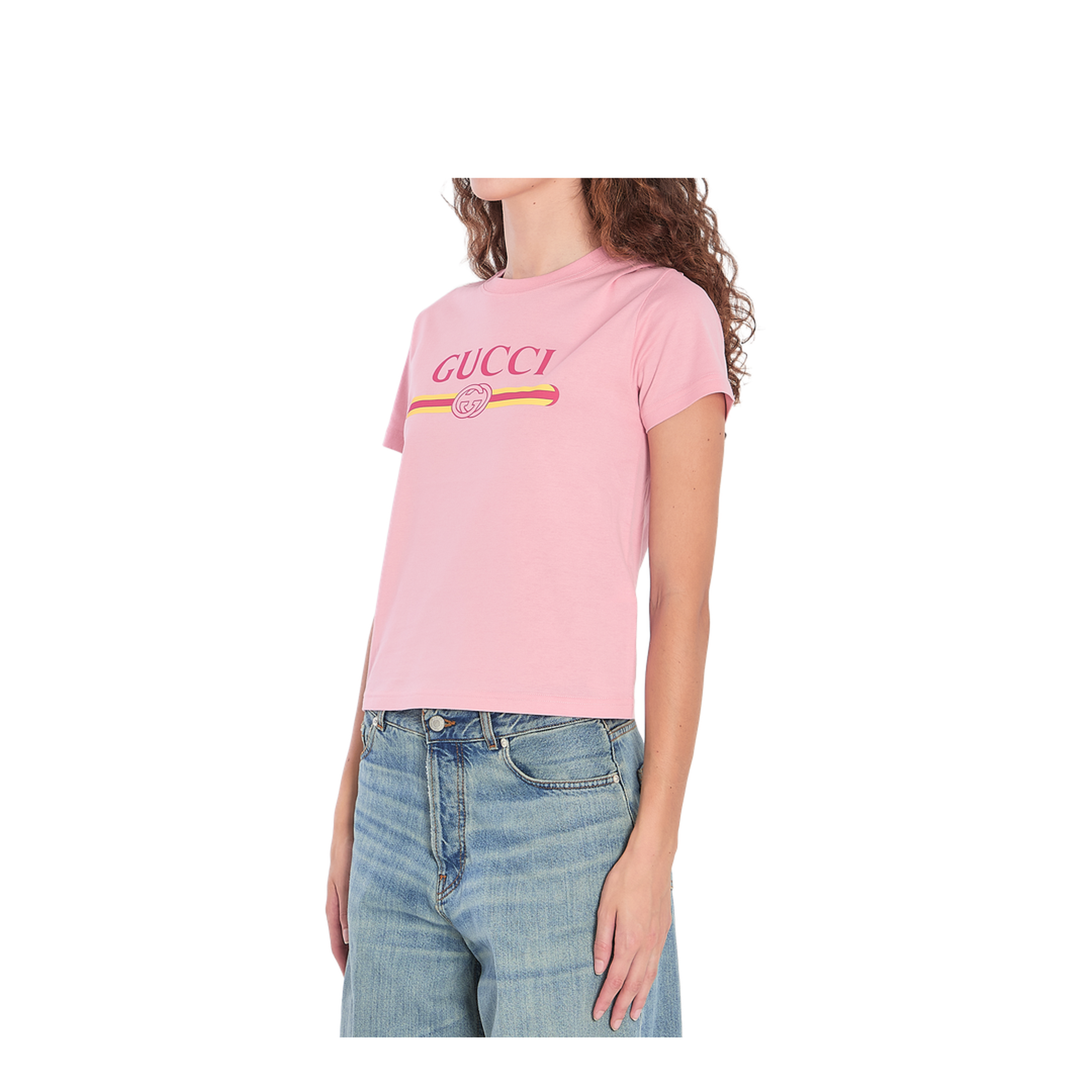 Cotton Jersey T-Shirt with Print in Pink