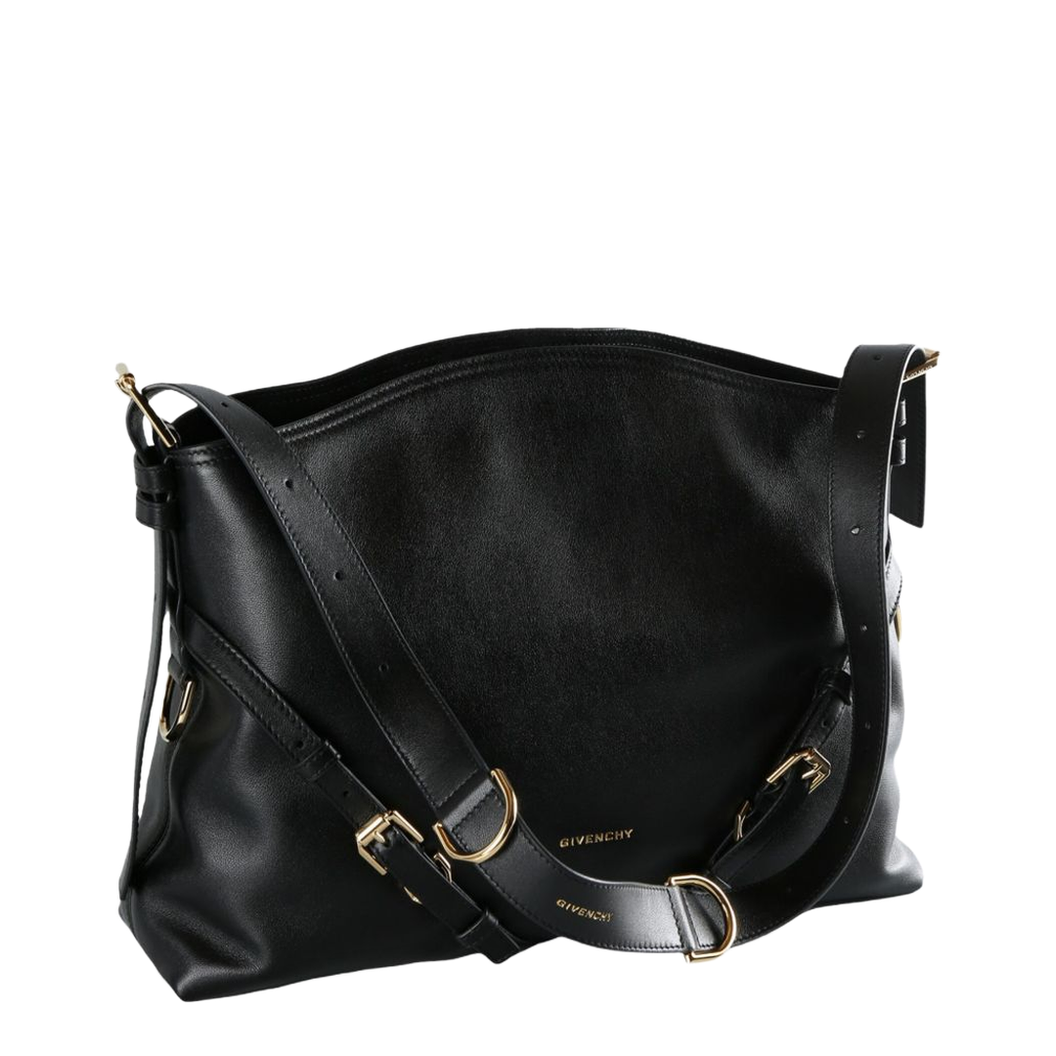 Voyou Medium Shiny Leather Shoulder Bag - Black