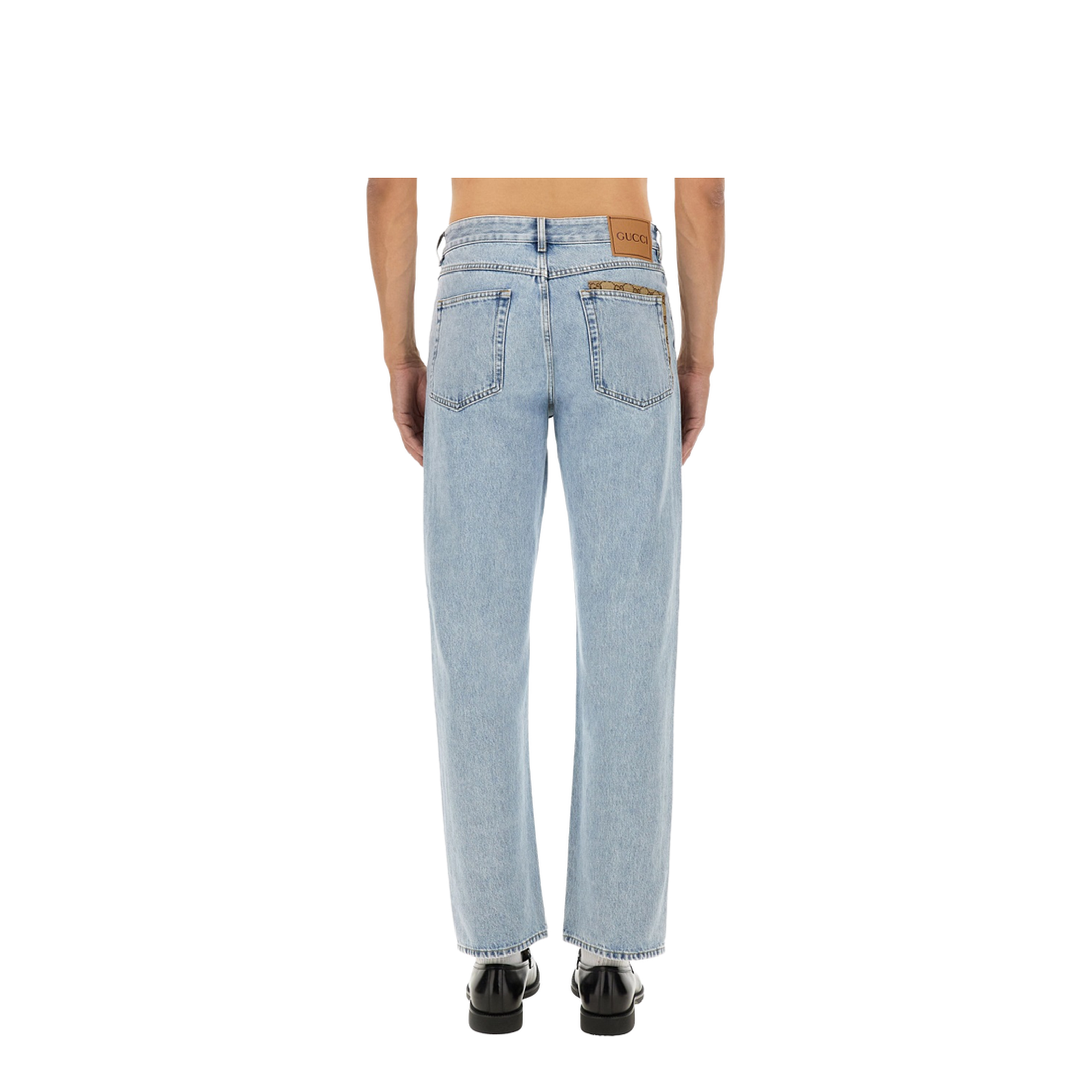 Washed Denim Pant with Insert in Light Blue