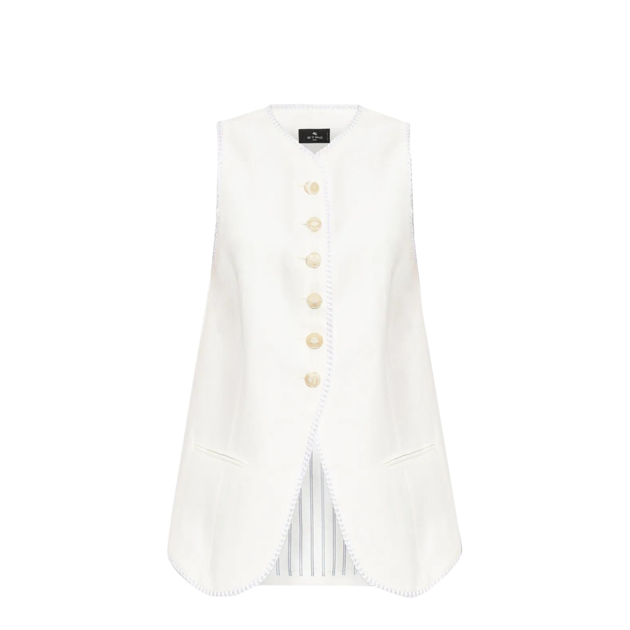 Button-Down Waistcoat With Trims White