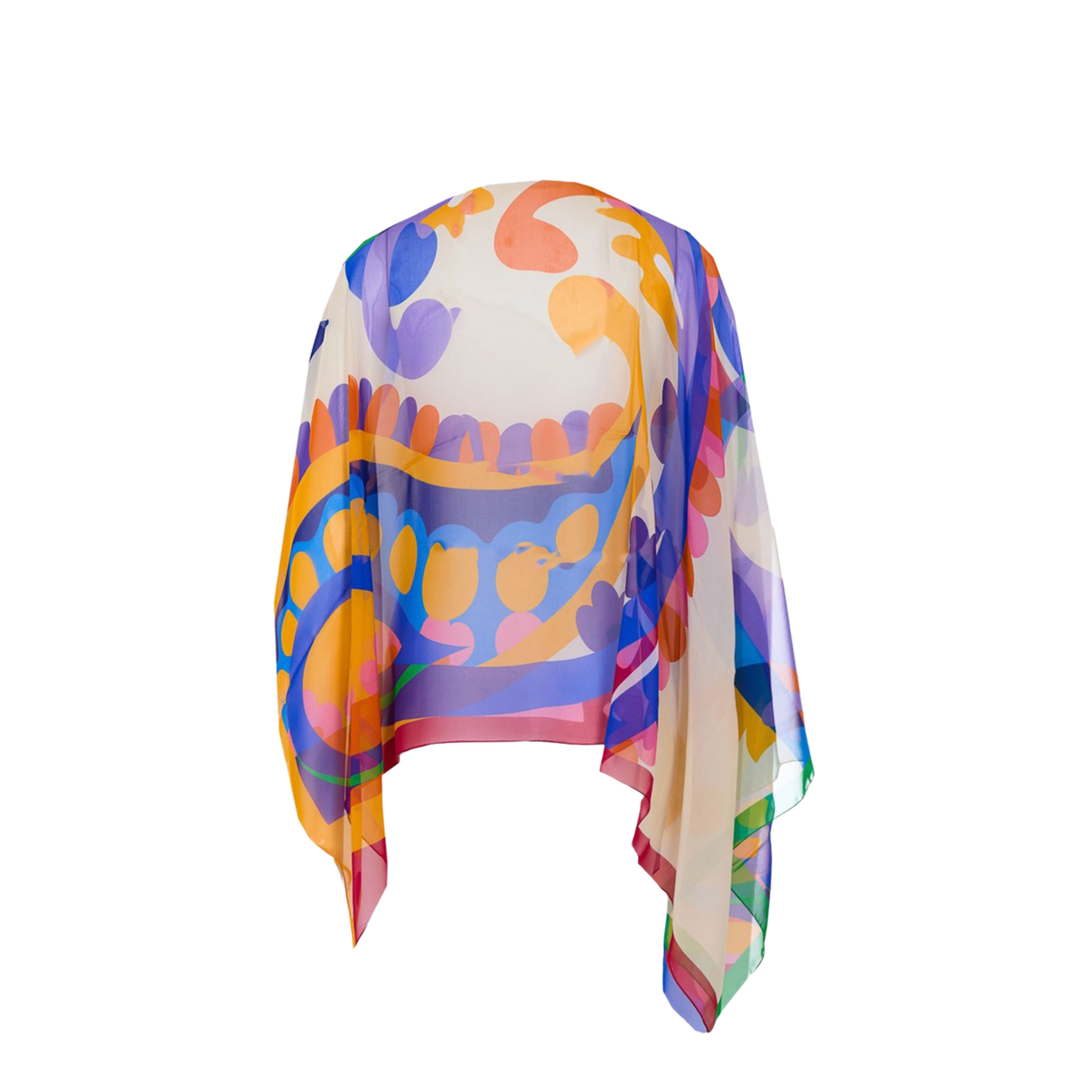 White Georgette Oversized Paisley-Print Asymmetric Poncho