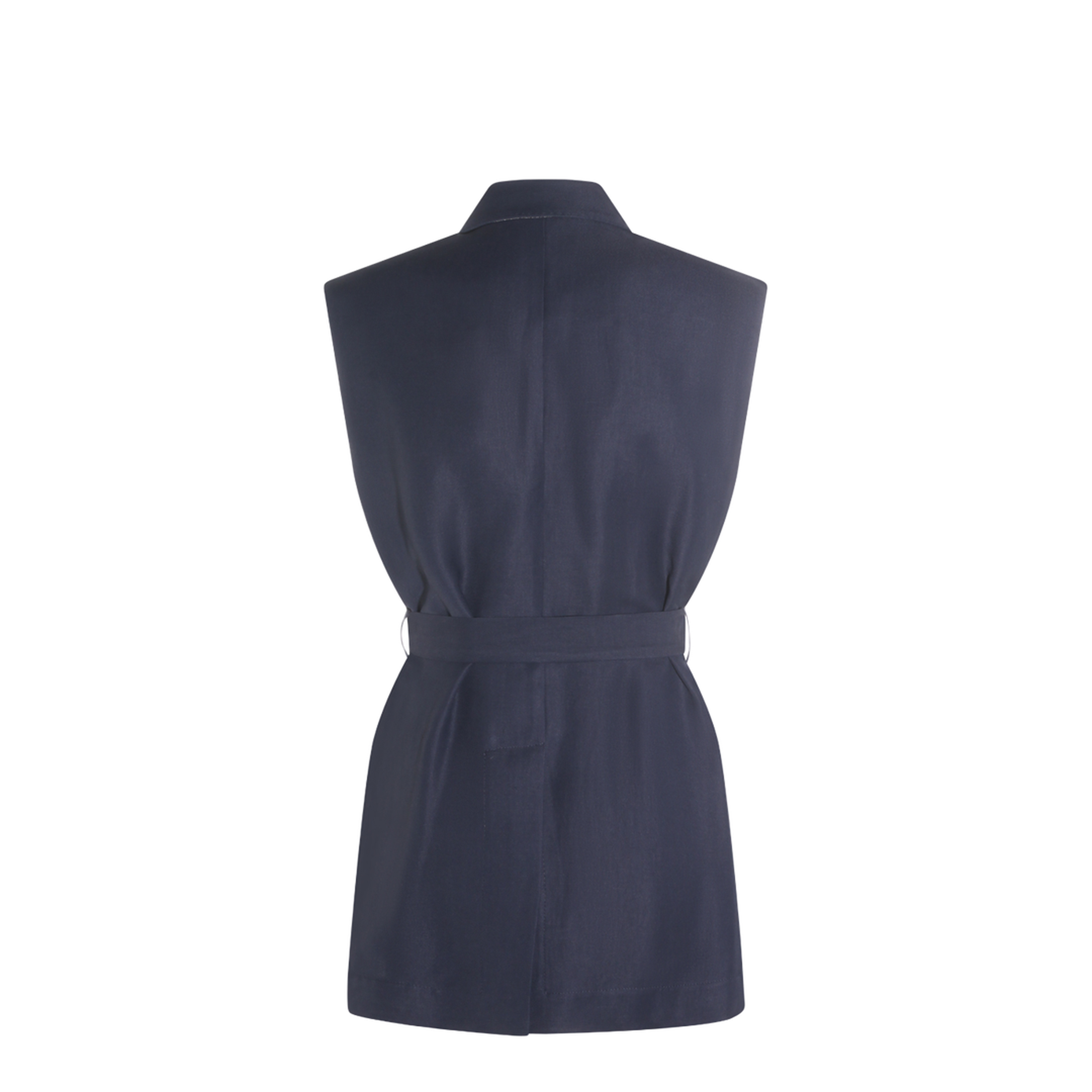 Sleeveless Belted Blazer - Blue