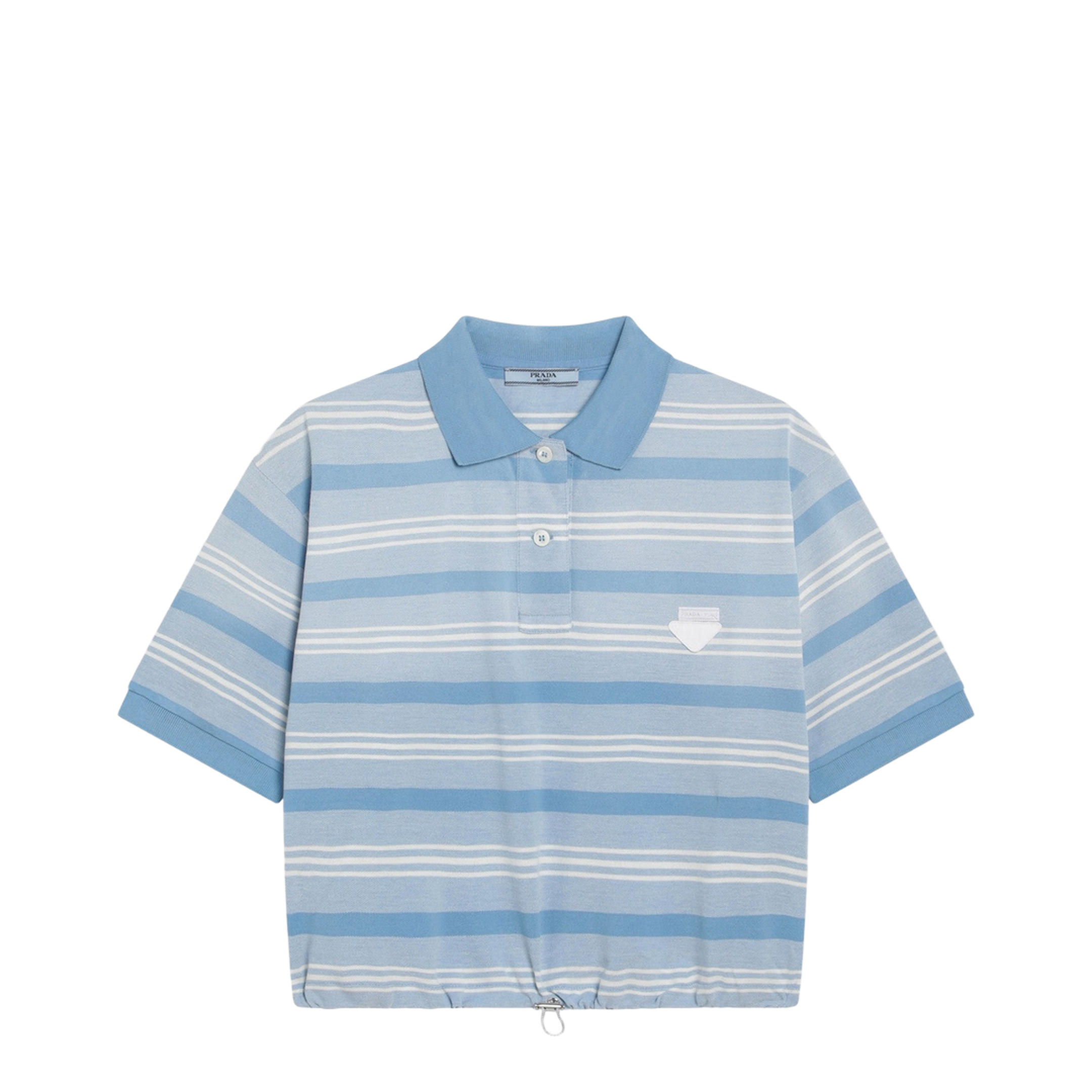 Polo Crop in Striped Piquet Blue