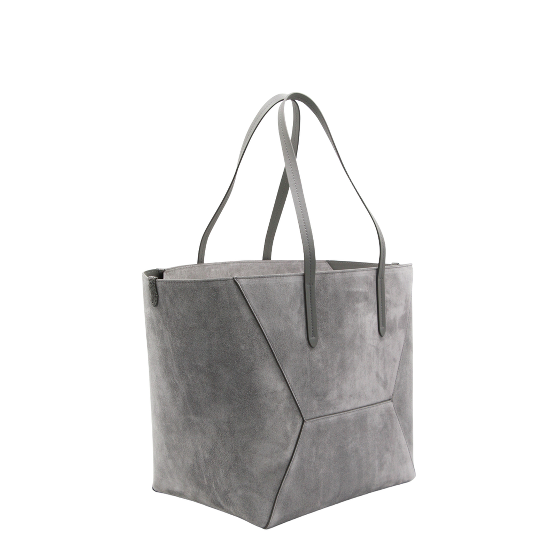 Duo Medium Suede Shopper Tote - Grigio