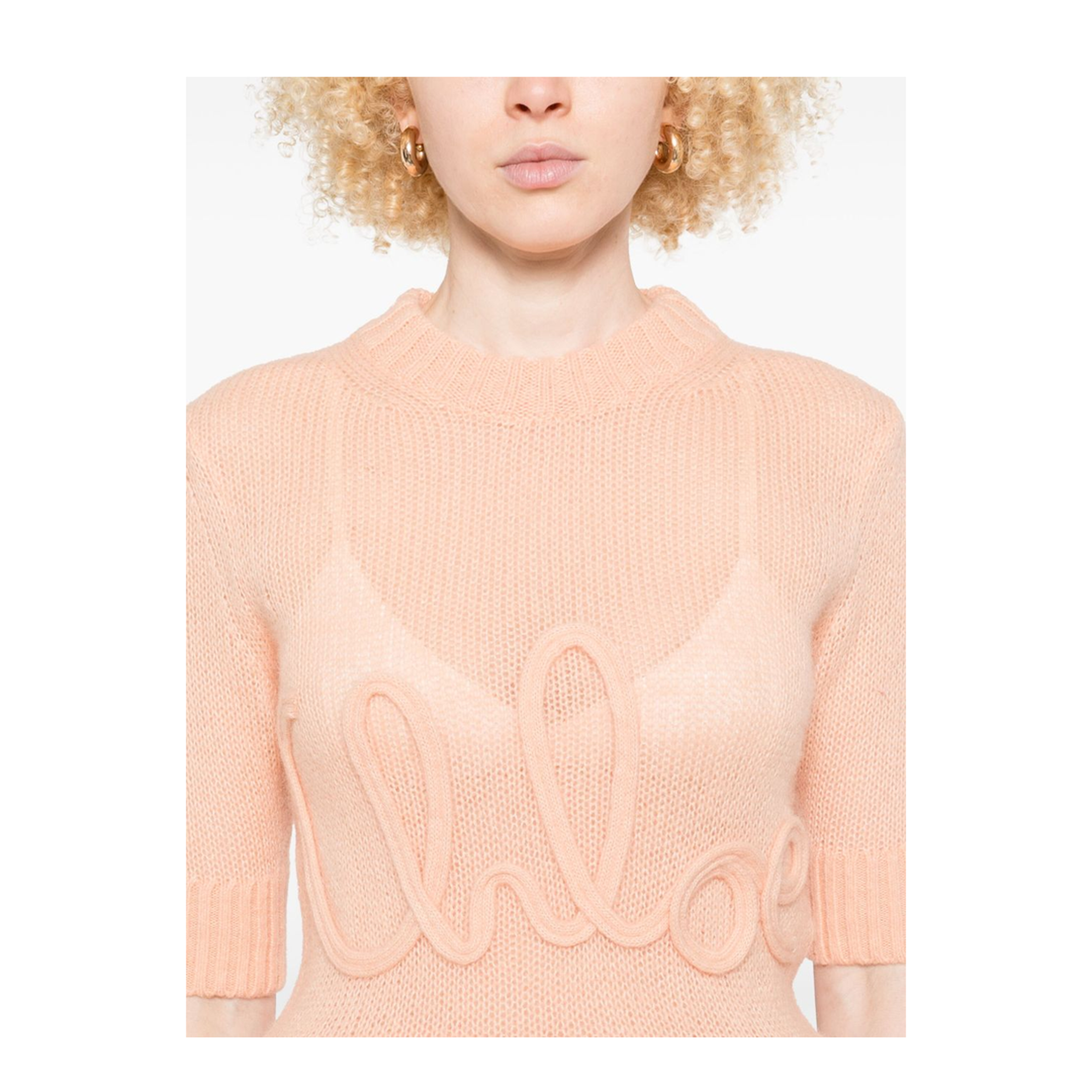 Elbow-Sleeve Logo Sweater in Alpaca Wool & Silk Knit
