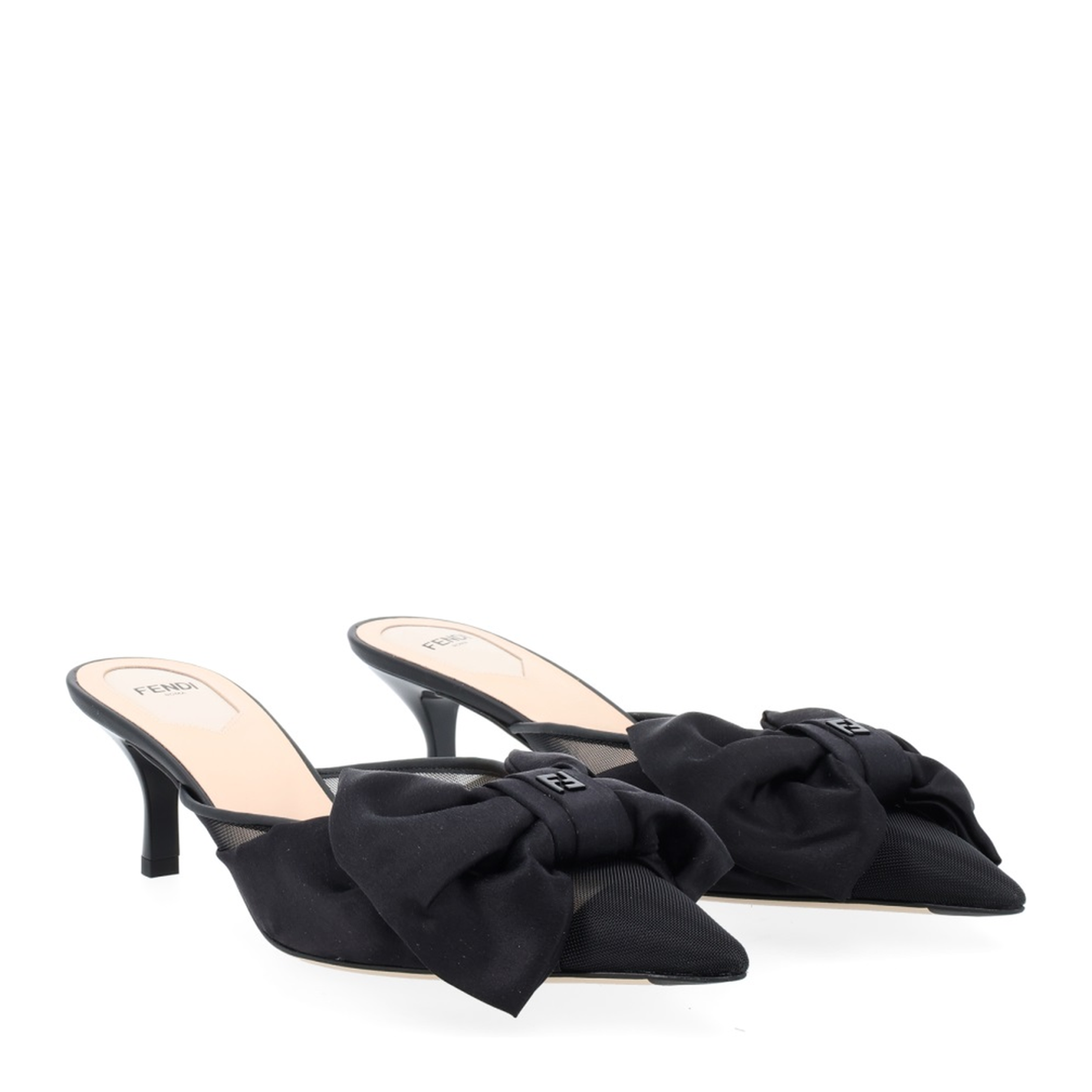 Black Satin Medium-Heeled Sabots