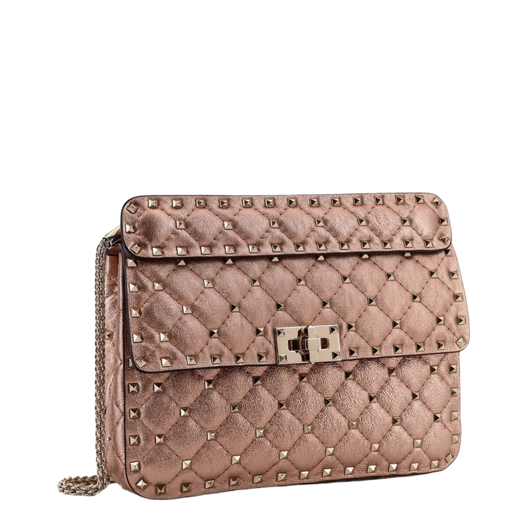 Medium Shoulder Bag Rockstud Spike Nappa Laminata Platinum Studs