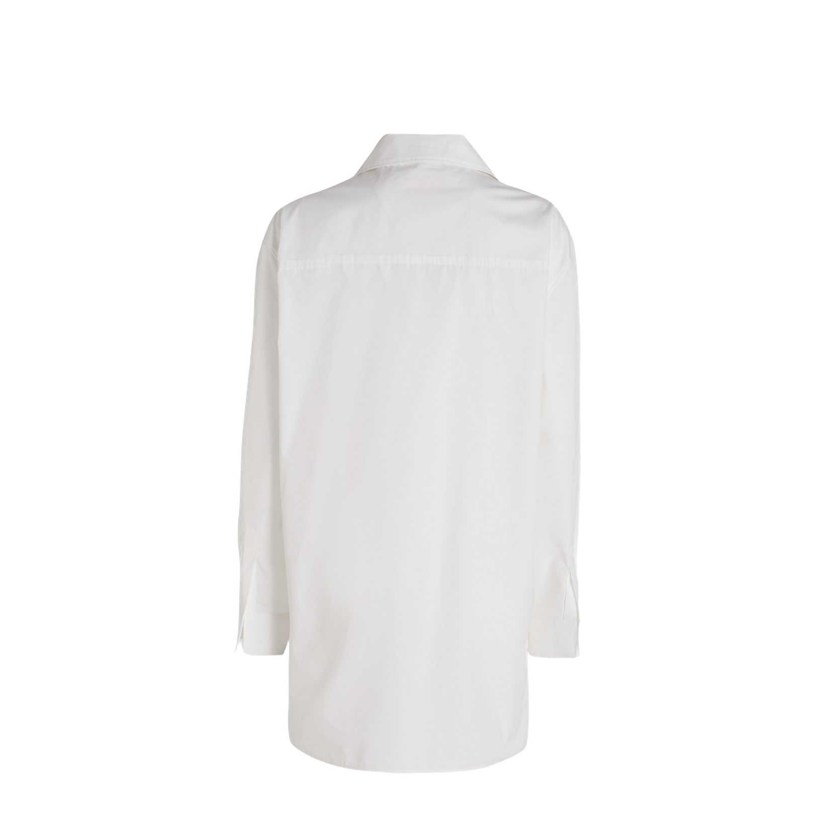 Long-sleeved poplin shirt with single pearl button closure