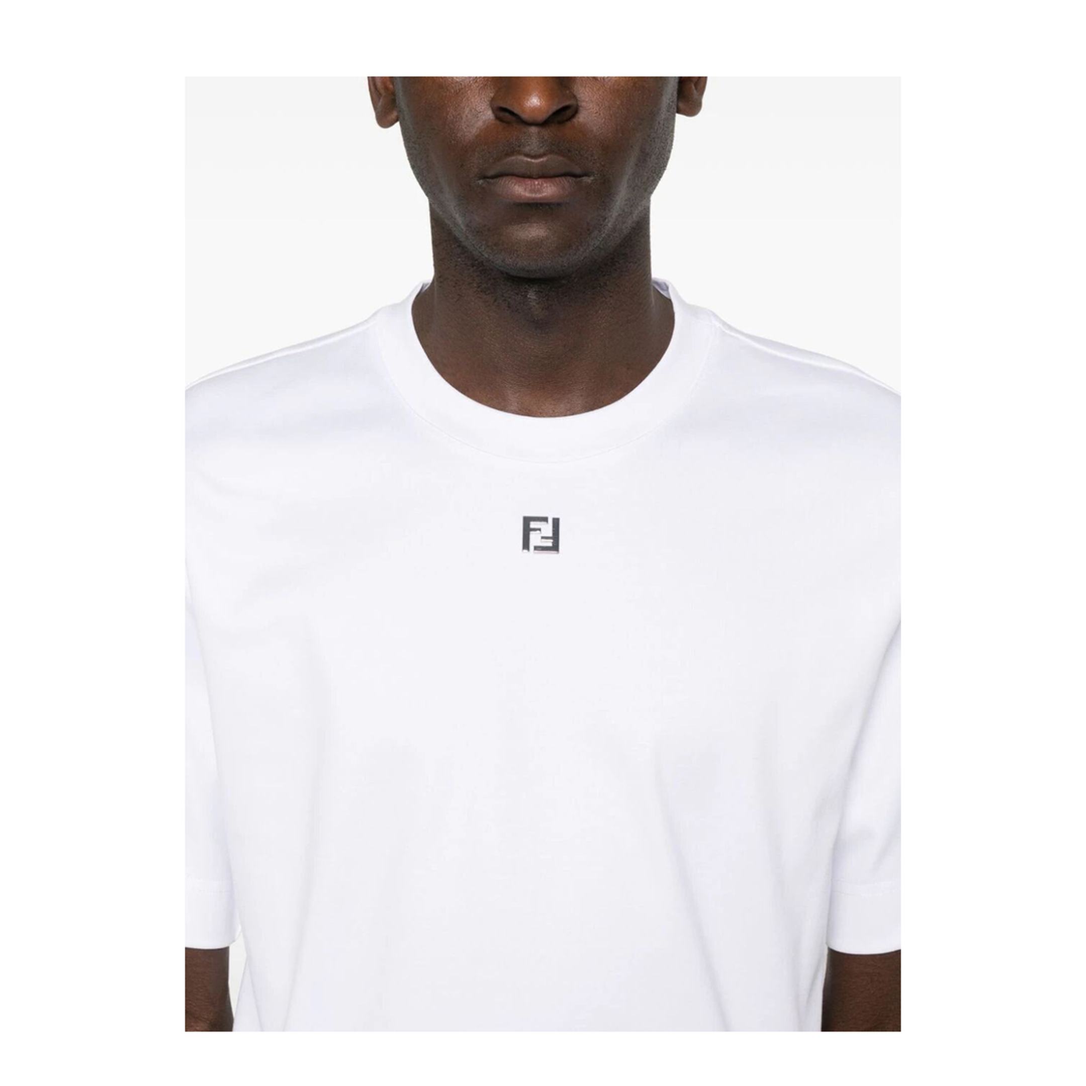 MAYFEYR - Fendi - Cotton T-Shirt With Metal Ff Appliqué - FY0936ARYYF0QA0