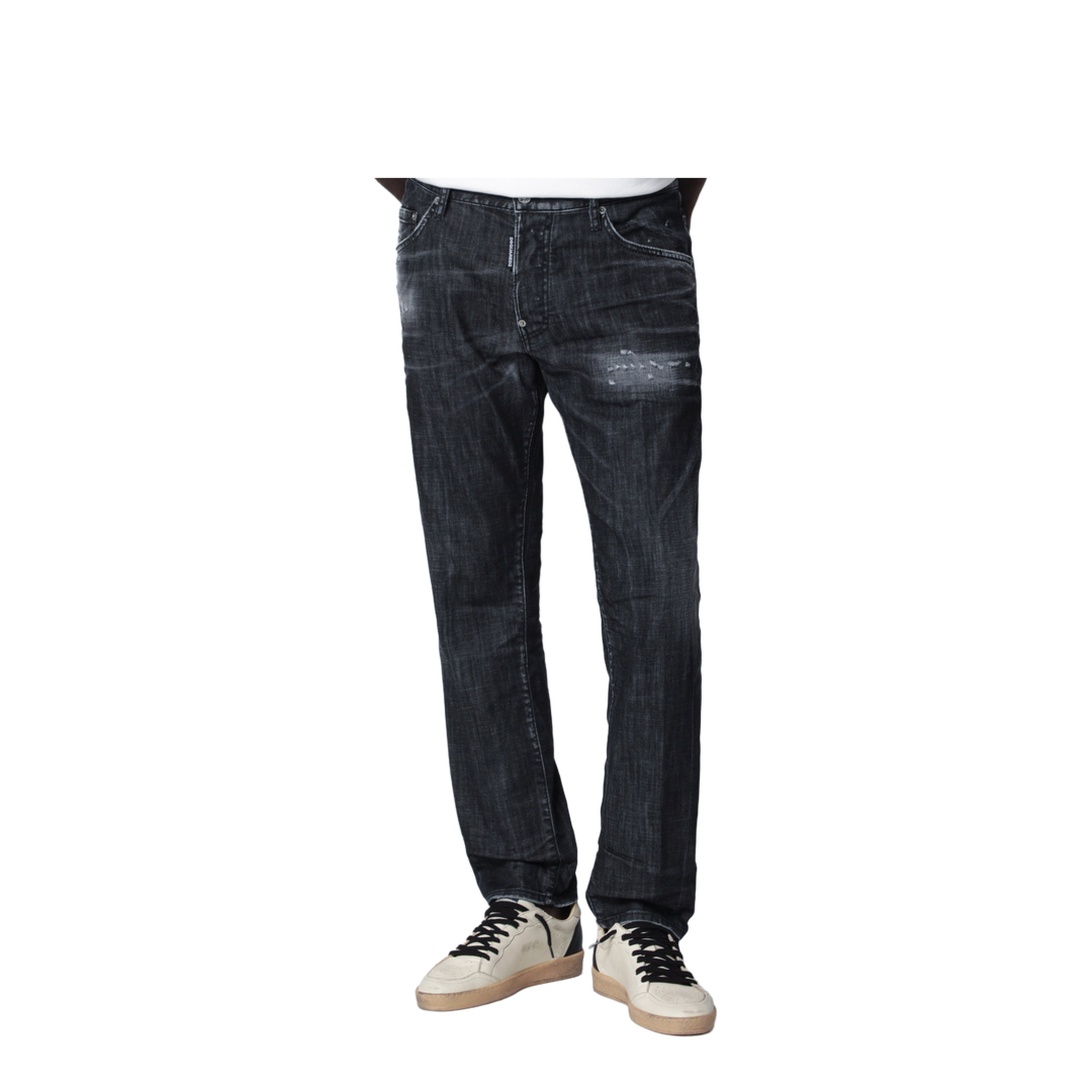 Black Washed-Effect Distressed Jeans