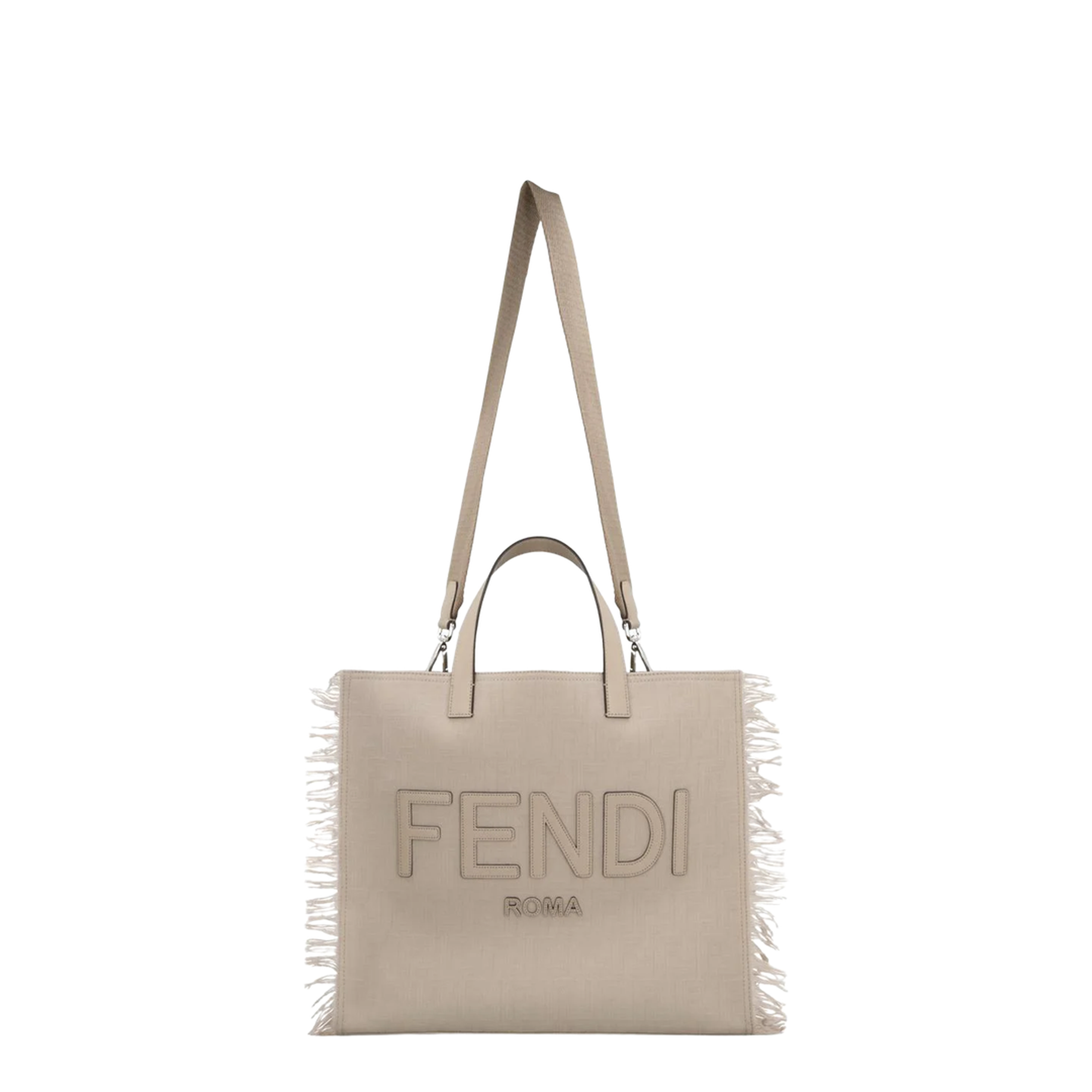 FF Jacquard Fringed
Beige Leather Bag