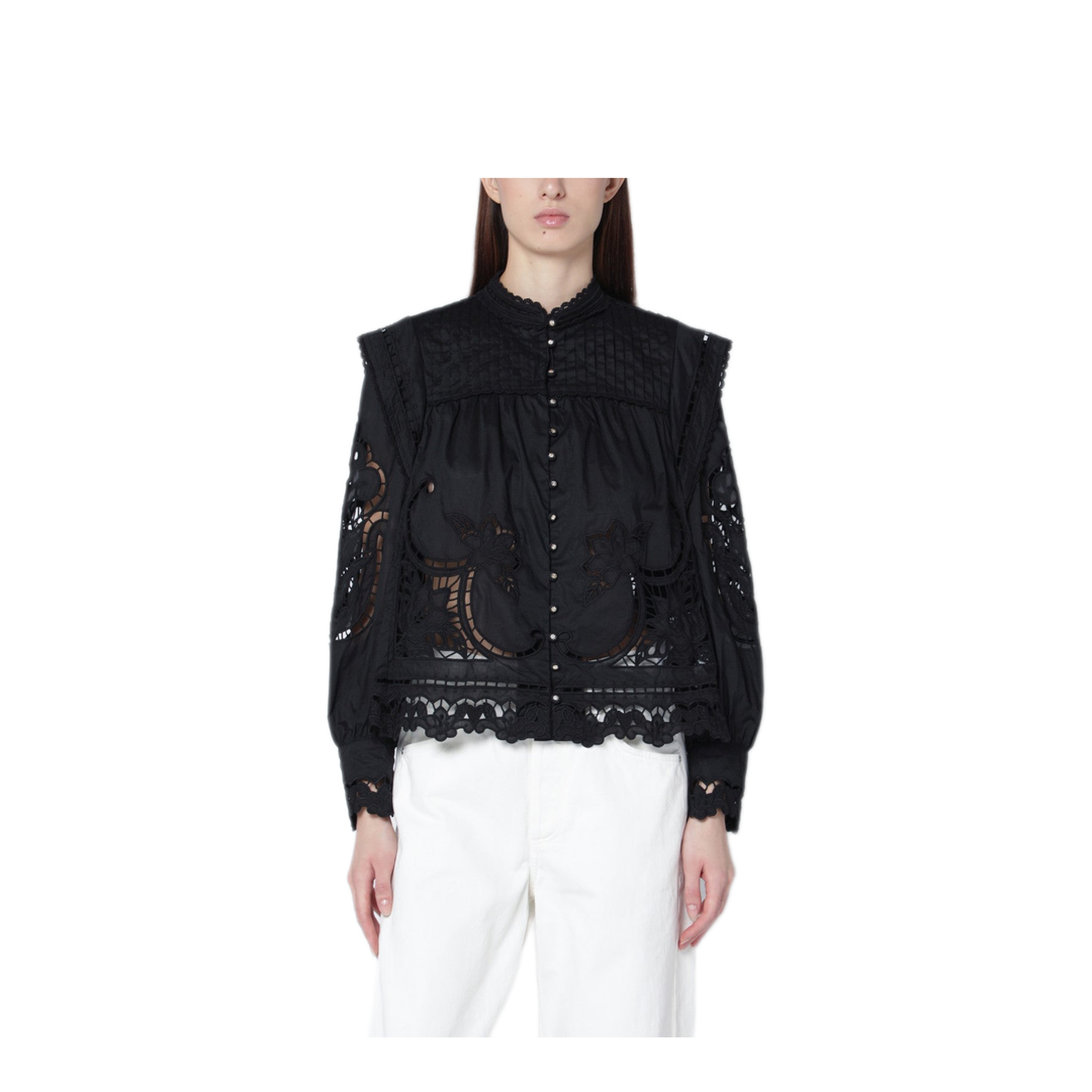 MAYFEYR - Farm Rio - Black Richelieu Cotton Blouse - 351180COL0002