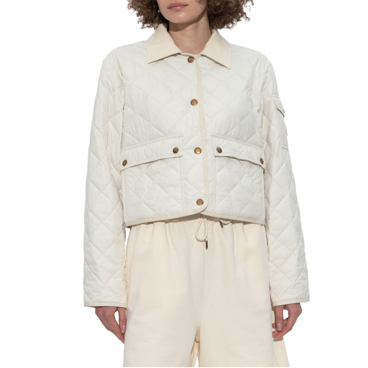 White Chitre Diamond-Quilted Padded Shirt Jacket