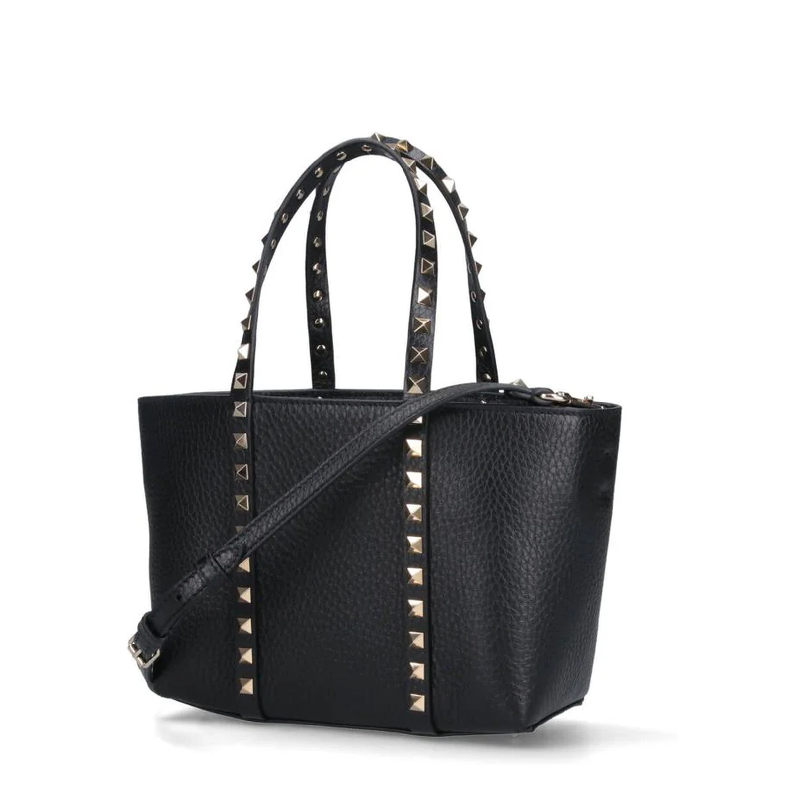 Black Leather Small Rockstud Shopping Bag