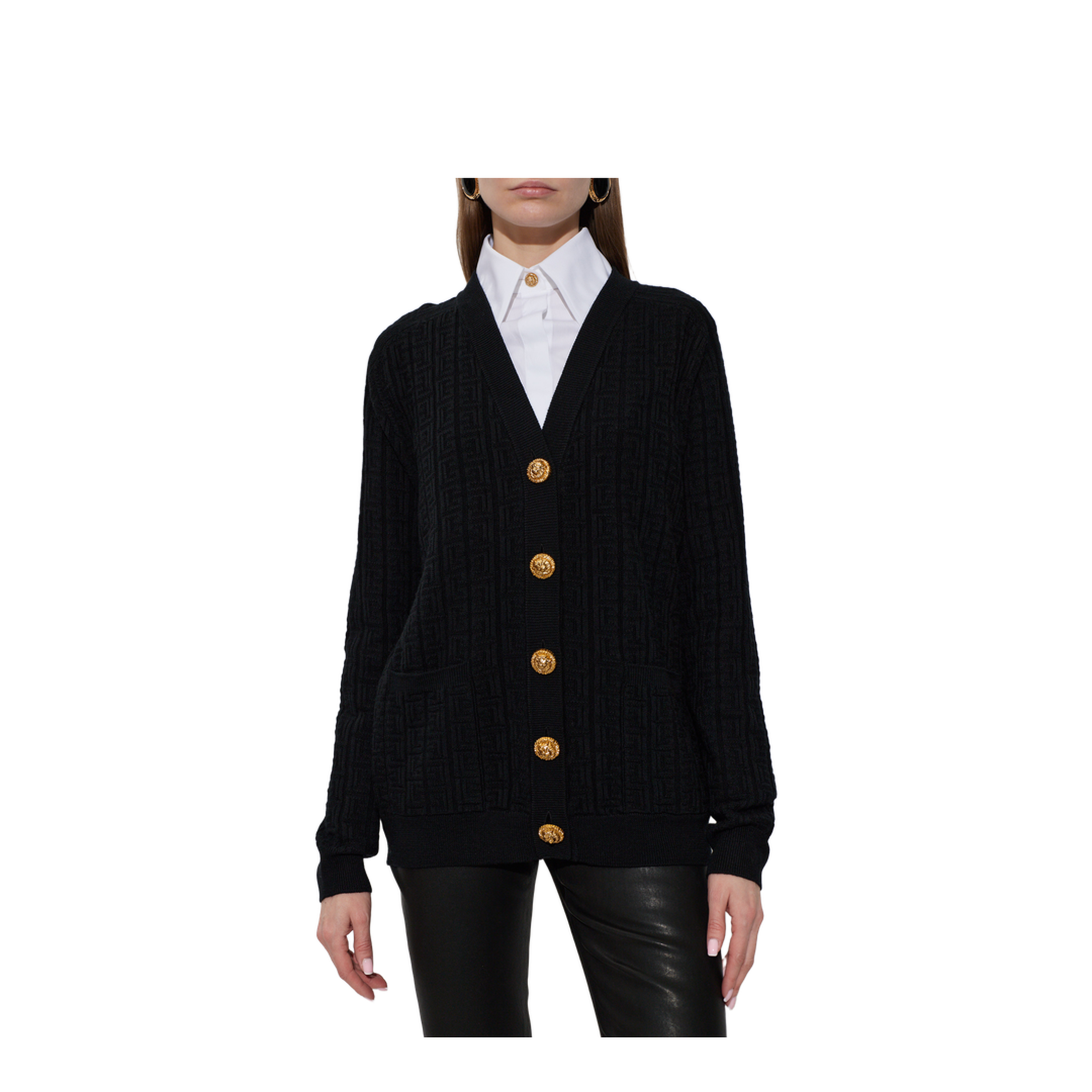 Ribbed Buttoned Cardigan Black