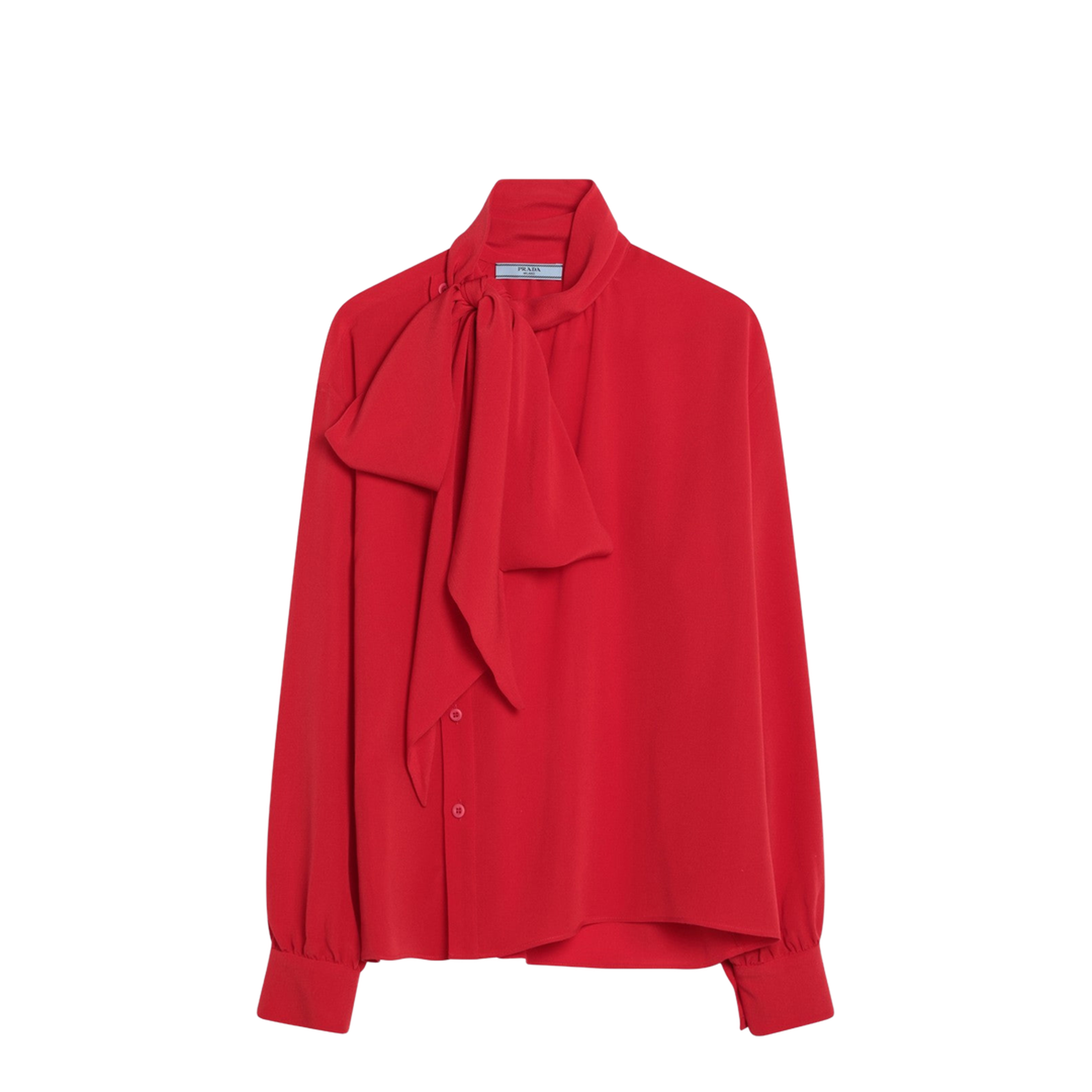 Red Silk Blouse with Scarf