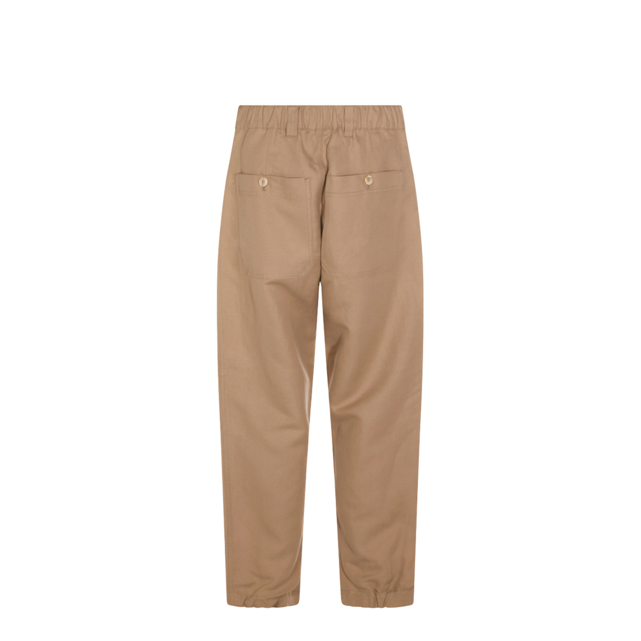 Cotton and linen drill trousers with patch pockets and drawstring