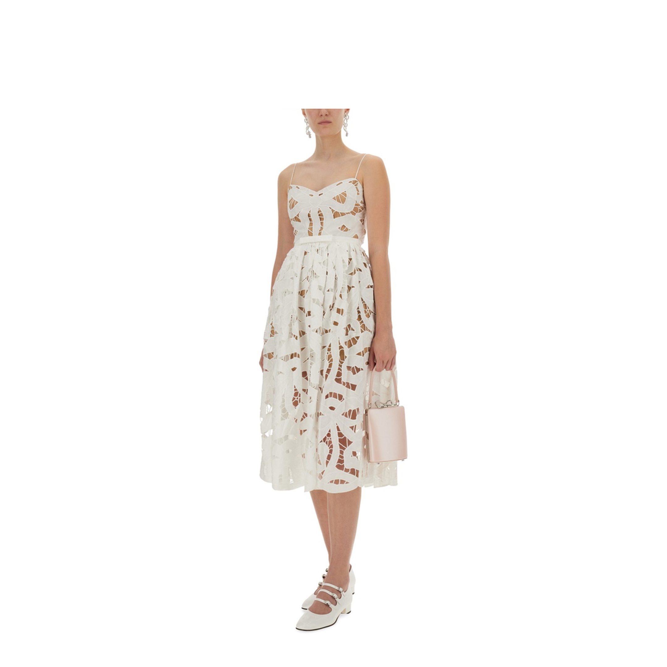 MAYFEYR - Self Portrait - Embroidered Midi Dress With Bow - PF25013MWWHITE