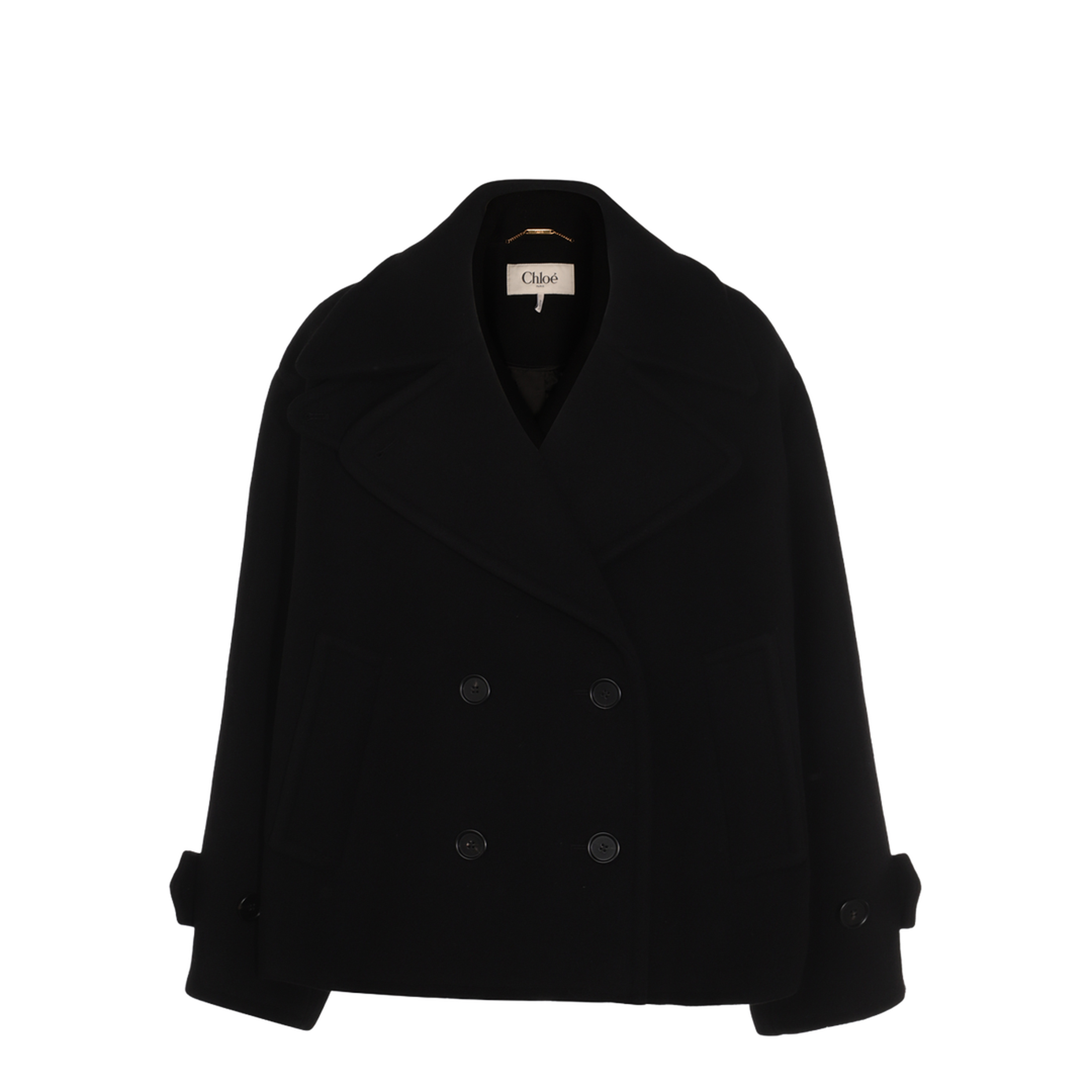 Oversized Wool Short Coat - Black