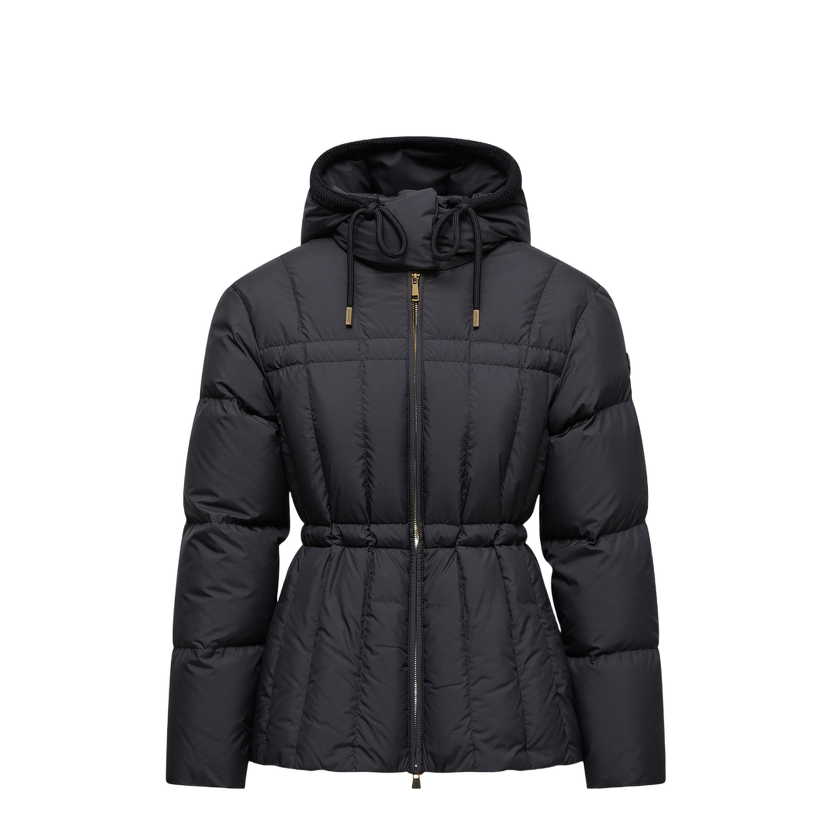 Black Estom Vertical-Quilted Hooded Short Down Jacket