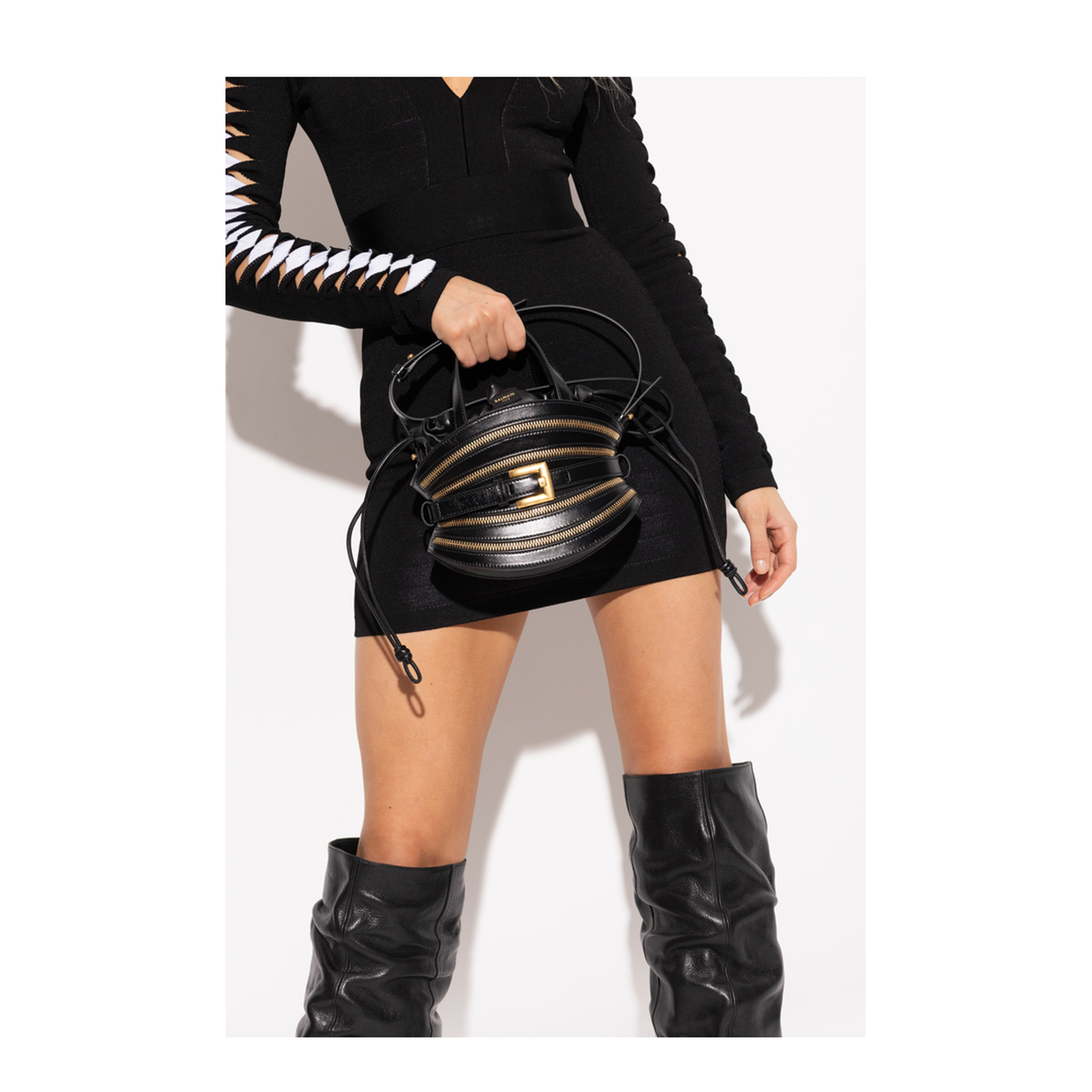 Mini Shuffle Zips Shoulder Bag Leather Black