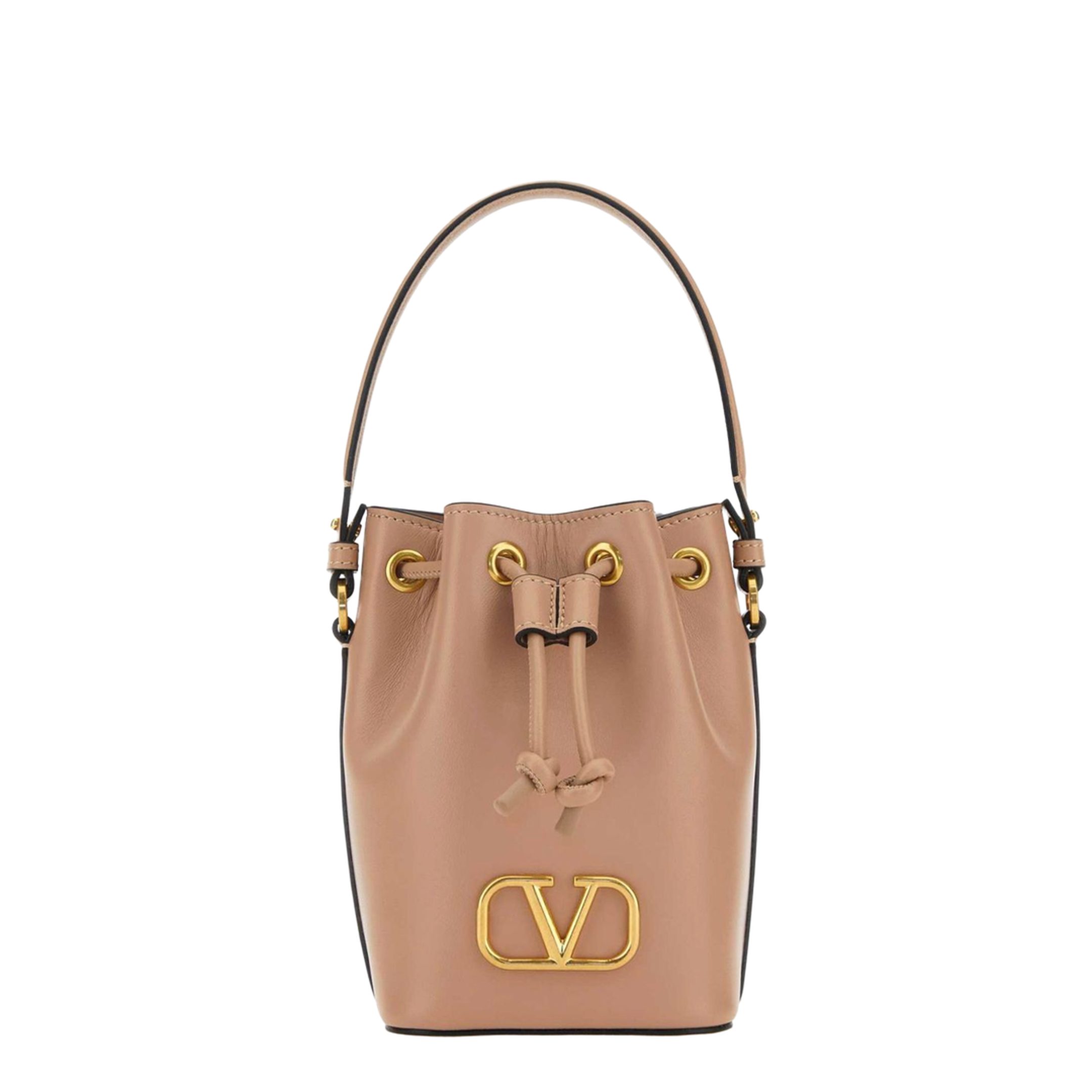 VLogo Signature Mini Lambskin Bucket Bag - Powder Beige