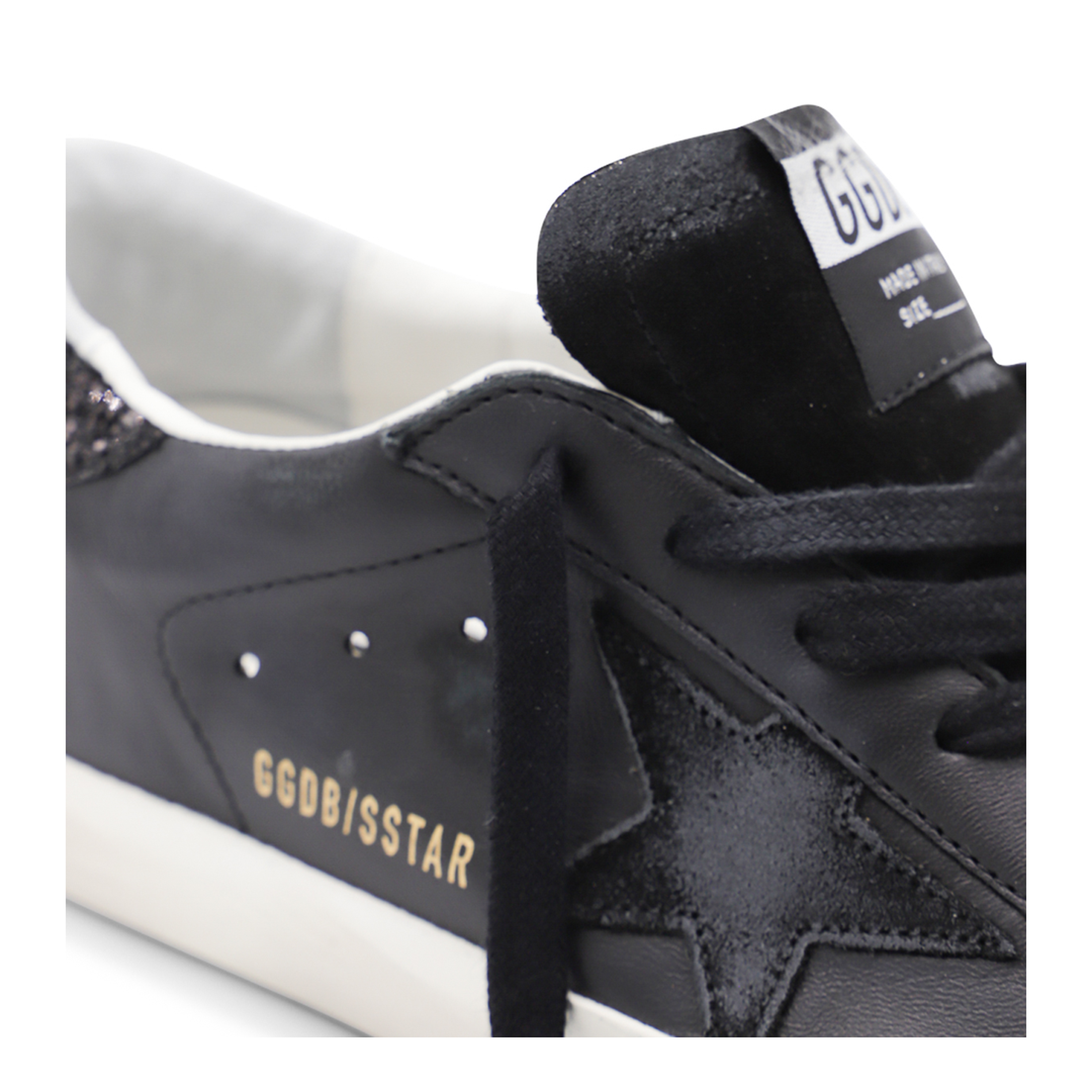 Super-Star in Black Nappa with Black Star and Glitter Heel Tab
