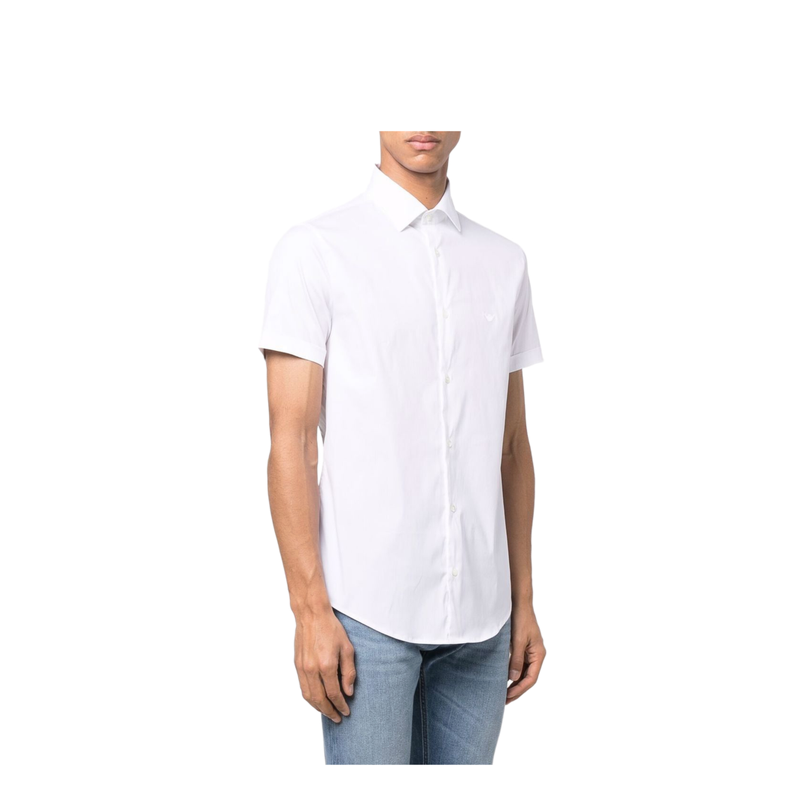 Cotton Shirt - White - Classic Collar Button Short