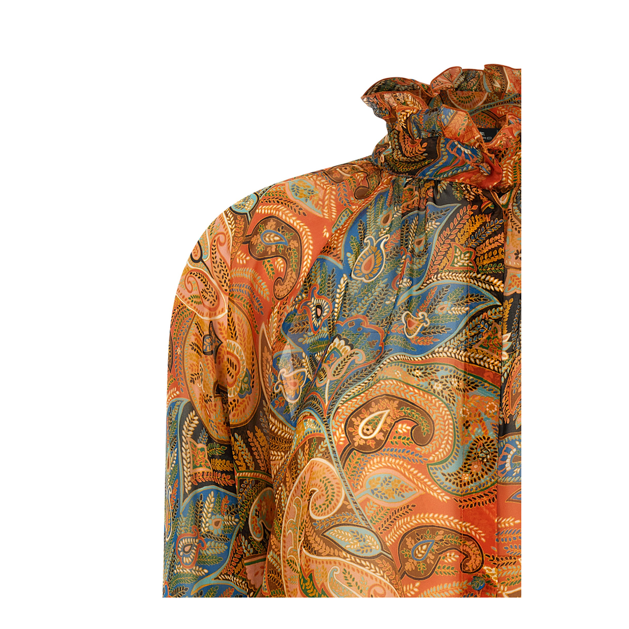 Silk Shirt with Ruffles and Paisley Motif