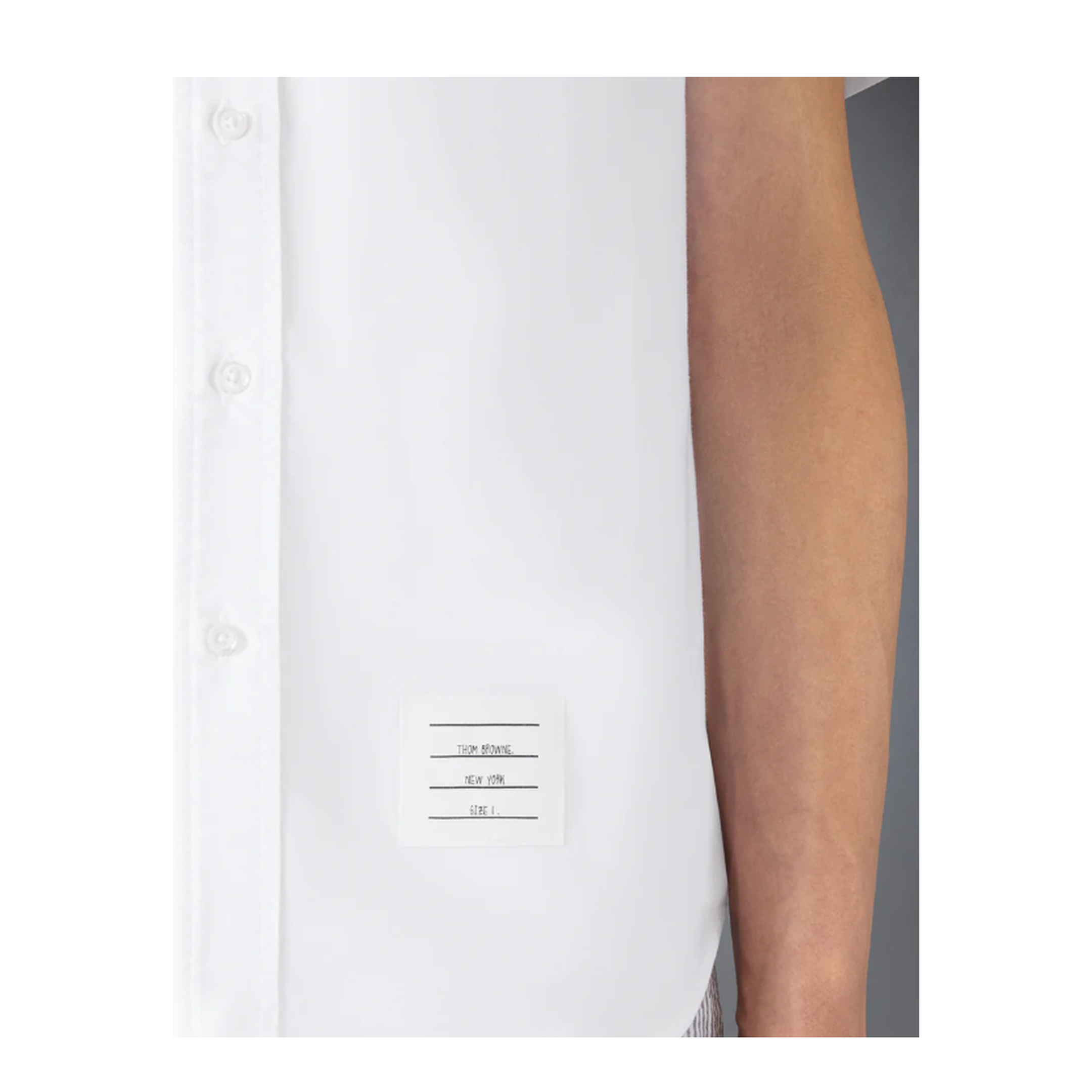 MAYFEYR - Thom Browne - Straight Fit Button Down Short Sleeve Shirt With Cf Gg Placket In Oxford - MWS239EF0313100