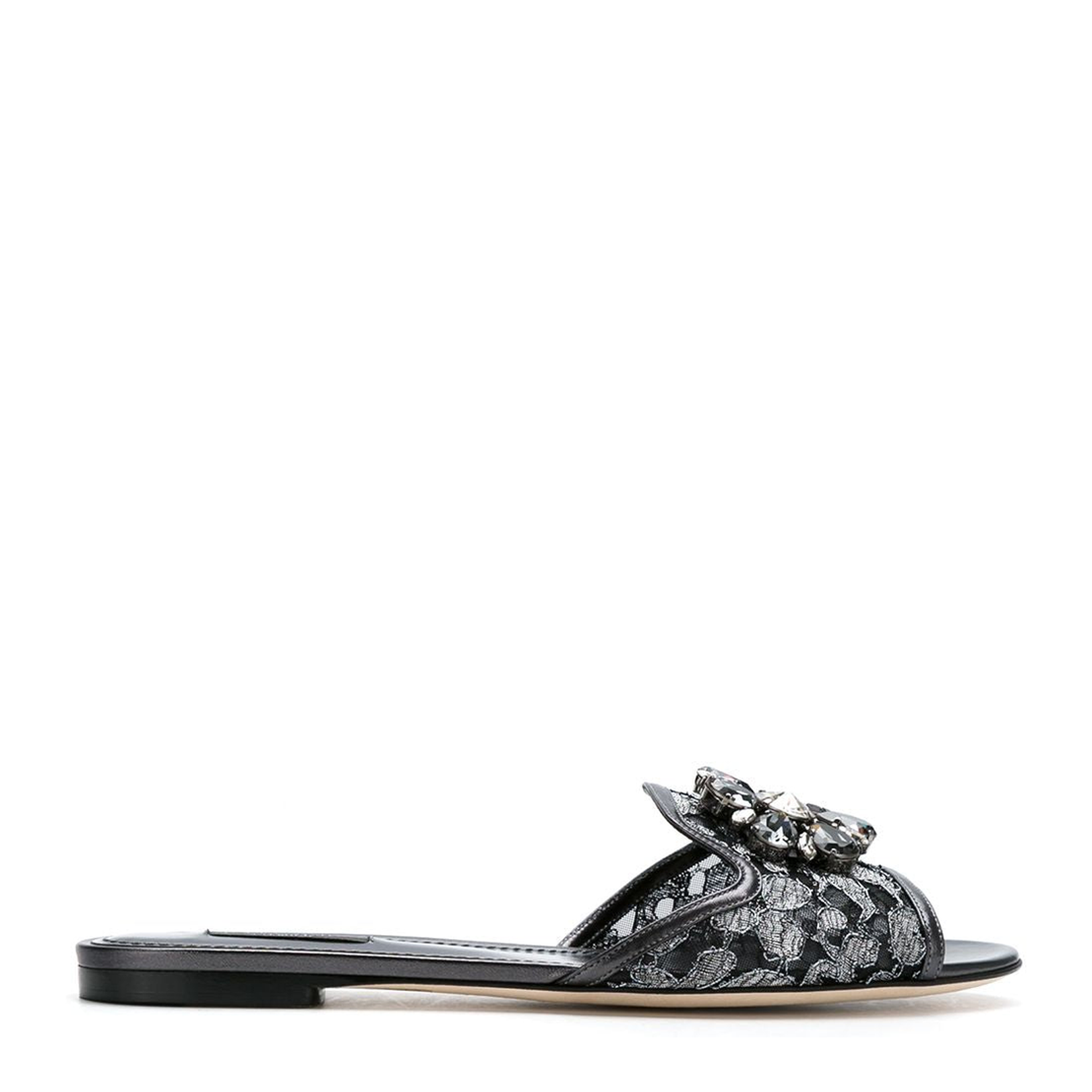 Crystal-Embellished Lace Sandals