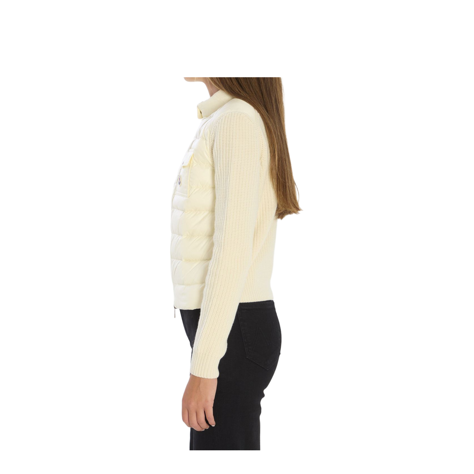White Padded Wool Zip-Up Cardigan