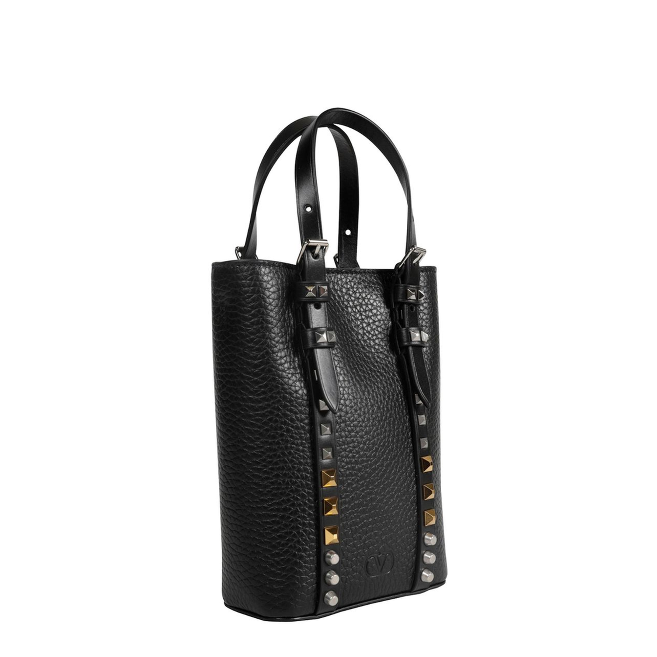 Rockstud Leather Mini Tote Bag - Black