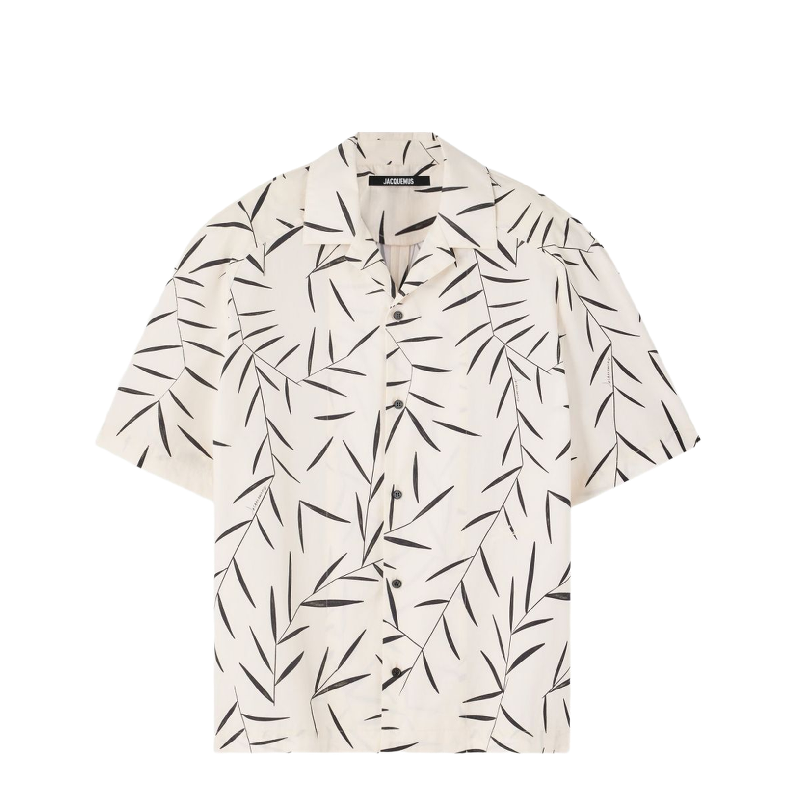 Cream Black Leaf Pattern Camp Collar Shirt