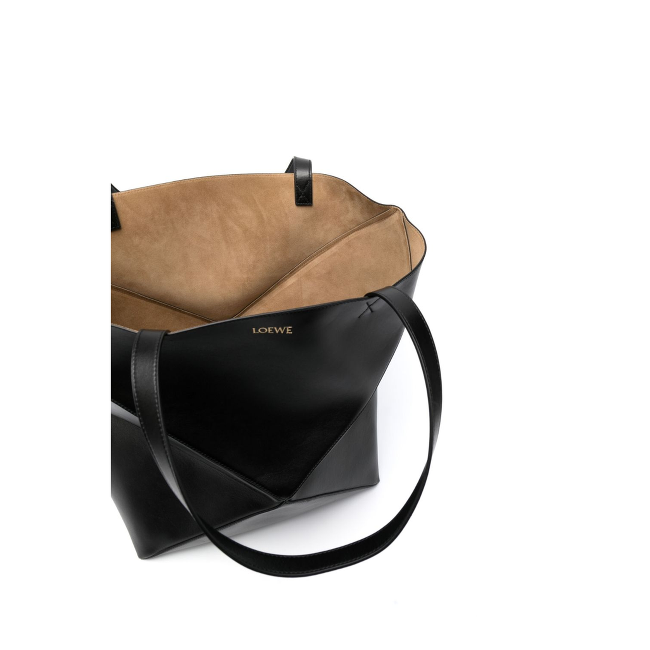 Puzzle Fold XL Shiny Calfskin Tote - Black