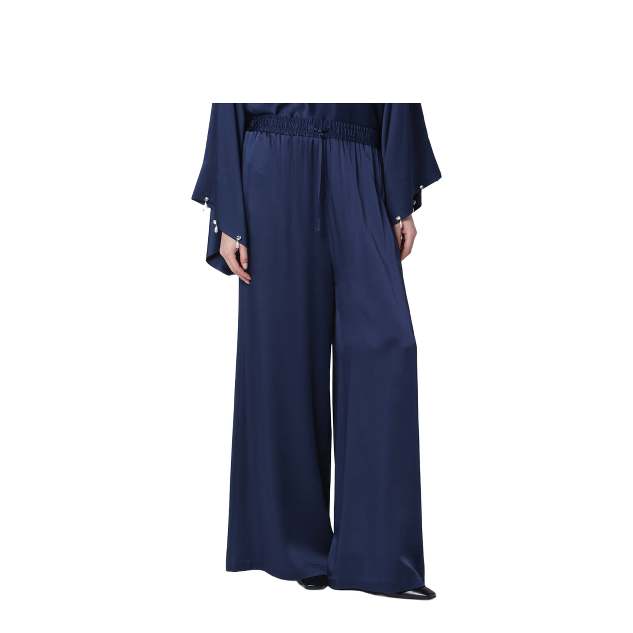 Navy Blue Oversized Viscose Satin Trousers