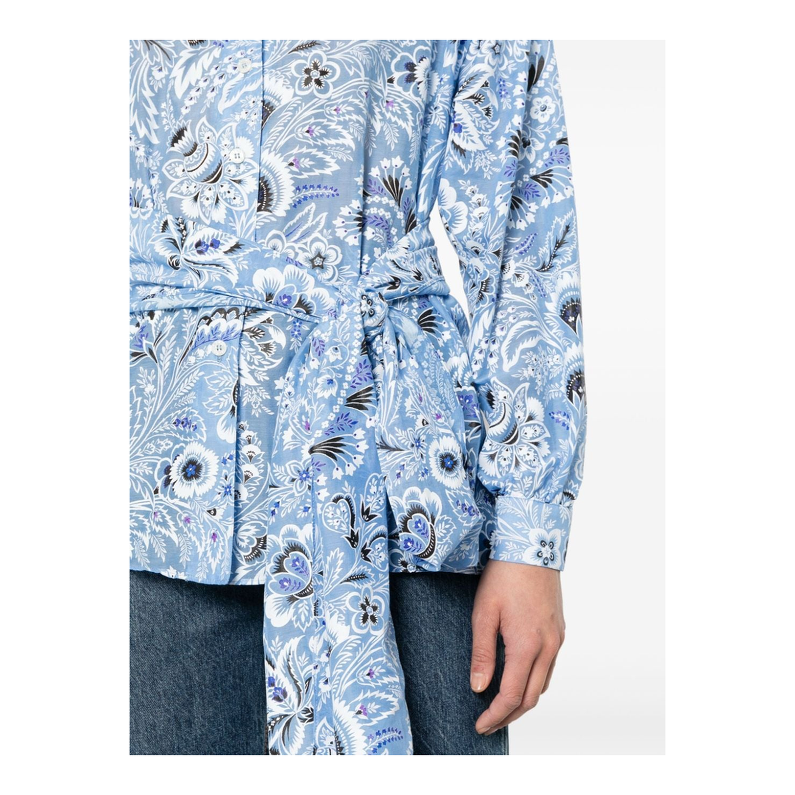 Silk-Cotton Blend Floral Print Shirt - Blue