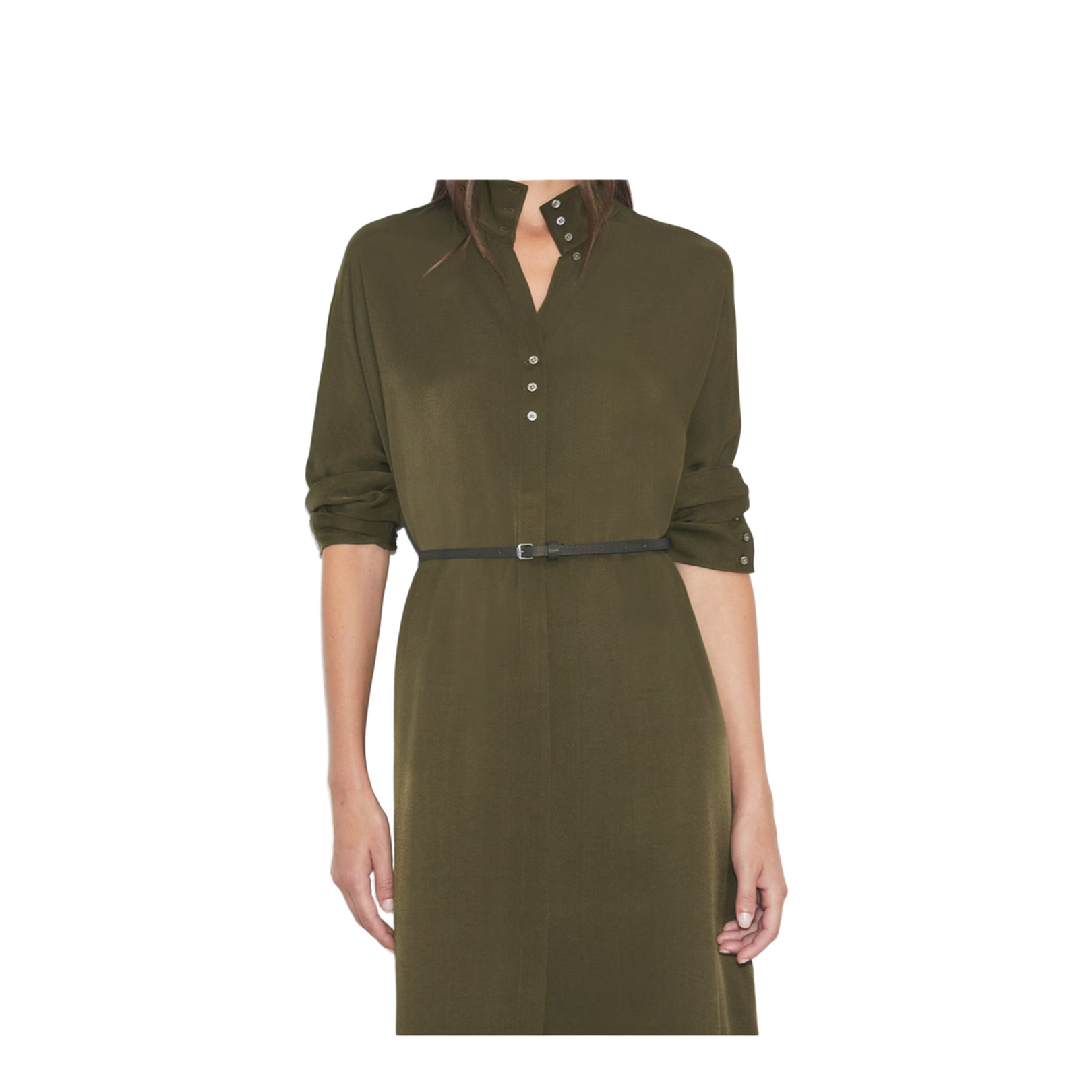 Green Button Fastening Collared Neckline