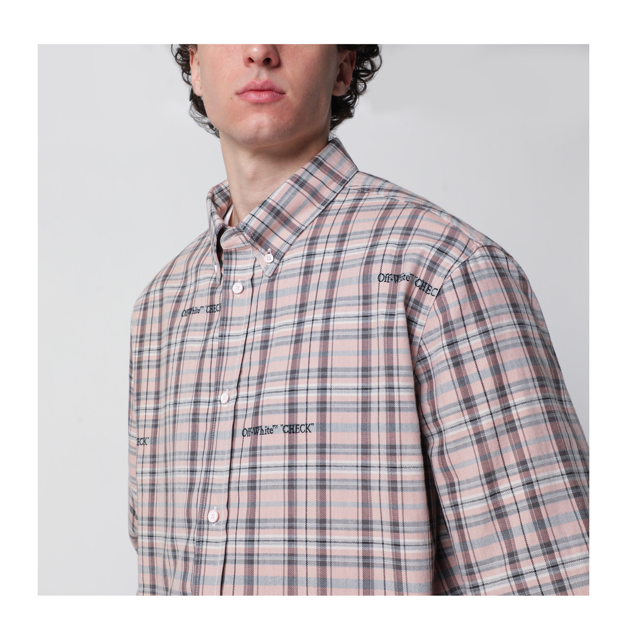 MAYFEYR - - Pink Check-Pattern Shirt With Logos - OMGE04MS26FAB0016080